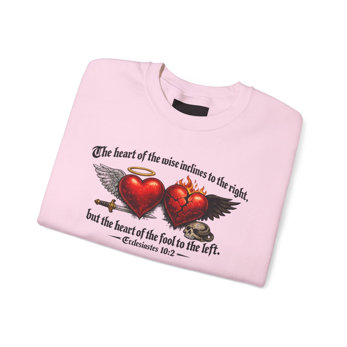 Ecclesiastes 10:2 Winged Hearts Conservative & Liberal Meanings~ Gildan Brand Crewneck Sweatshirt
