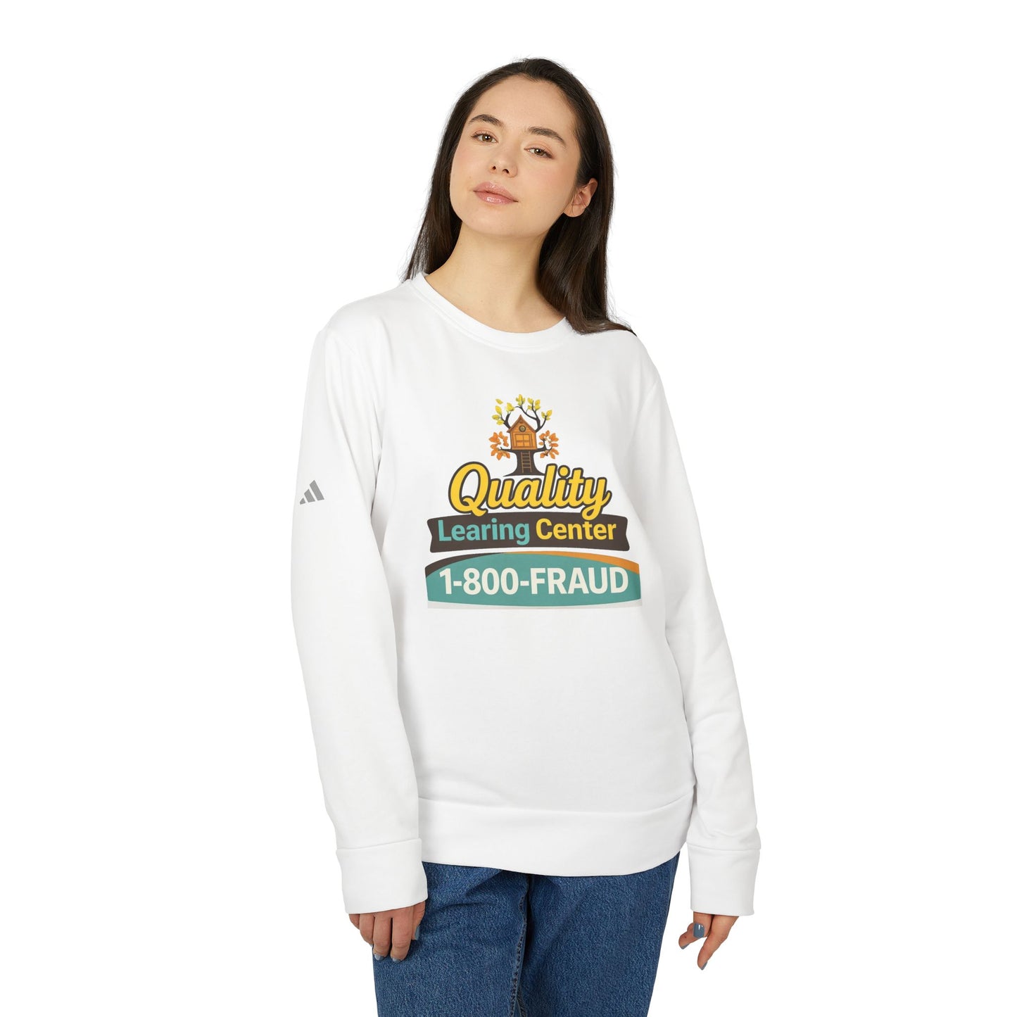 "Quality Learing Center" 1-800-FRAUD Adidas Brand Crewneck Sweatshirt