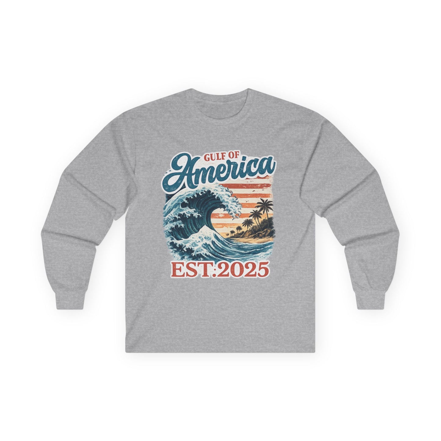 Gulf of America Est. 2025 Waves Gildan Brand Long Sleeve T-Shirt