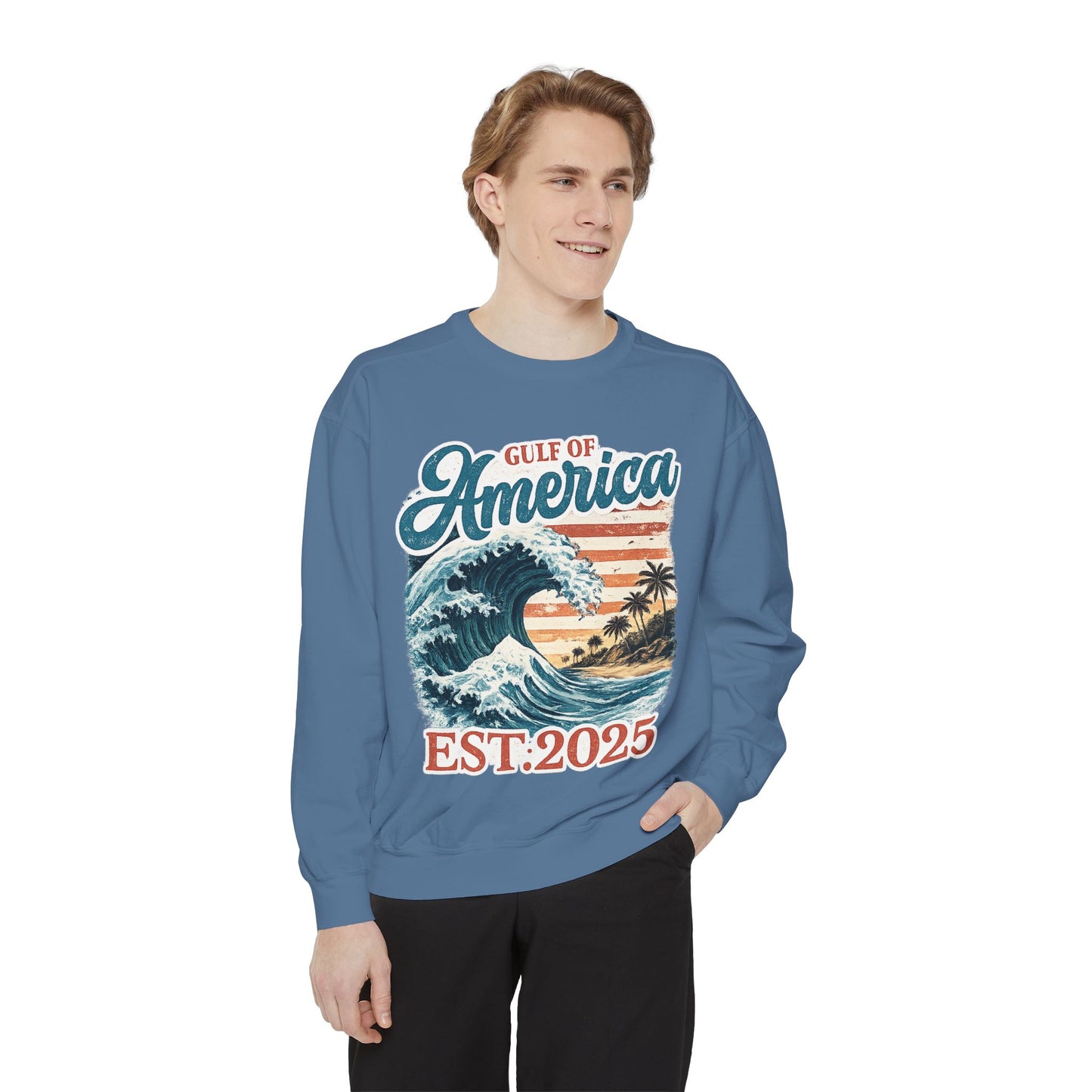 Gulf of America Est. 2025 Waves Comfort Color Brand Crewneck Sweatshirt