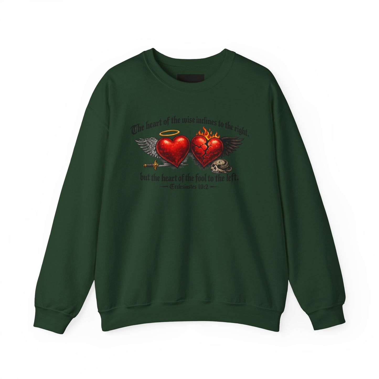 Ecclesiastes 10:2 Winged Hearts Conservative & Liberal Meanings~ Gildan Brand Crewneck Sweatshirt