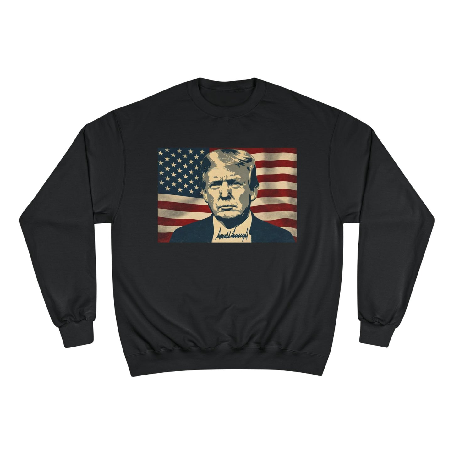 President Trump American Flag Signature Champion Brand Crewneck Sweatshirt