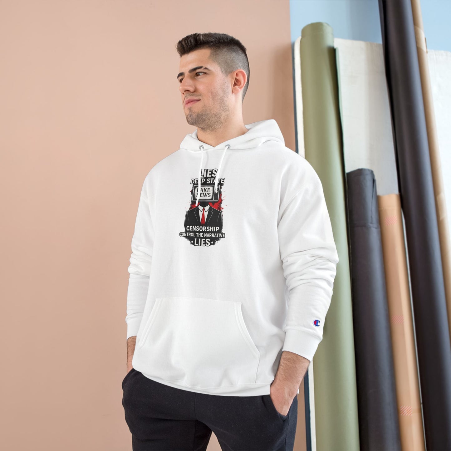 Fake News Political Statement Champion Brand Hoodie