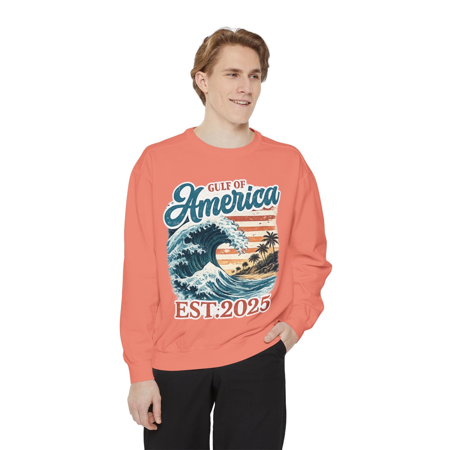 Gulf of America Est. 2025 Waves Comfort Color Brand Crewneck Sweatshirt