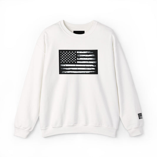 Embroidered Distressed Black American Flag Crewneck Sweatshirt