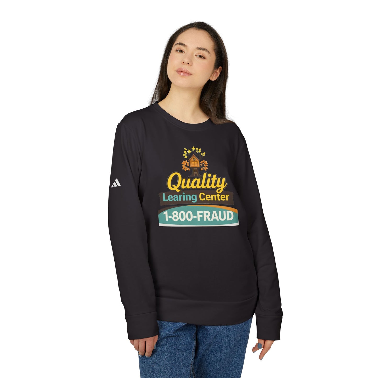 "Quality Learing Center" 1-800-FRAUD Adidas Brand Crewneck Sweatshirt