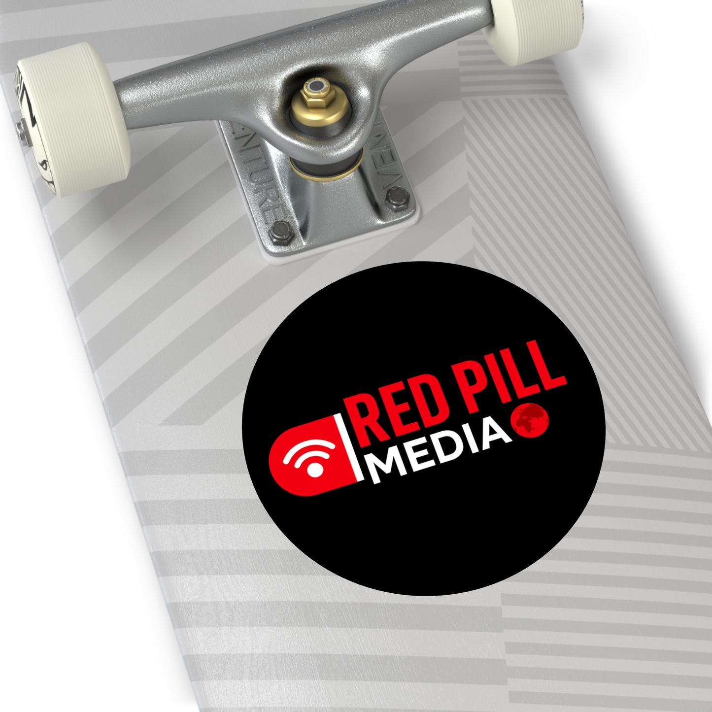 Red Pill Media Logo Round Vinyl Sticker — Black Tech Podcast Emblem