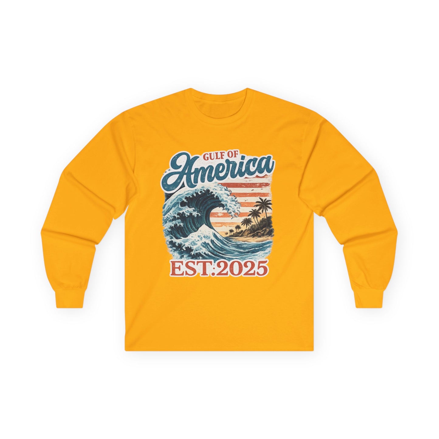 Gulf of America Est. 2025 Waves Gildan Brand Long Sleeve T-Shirt