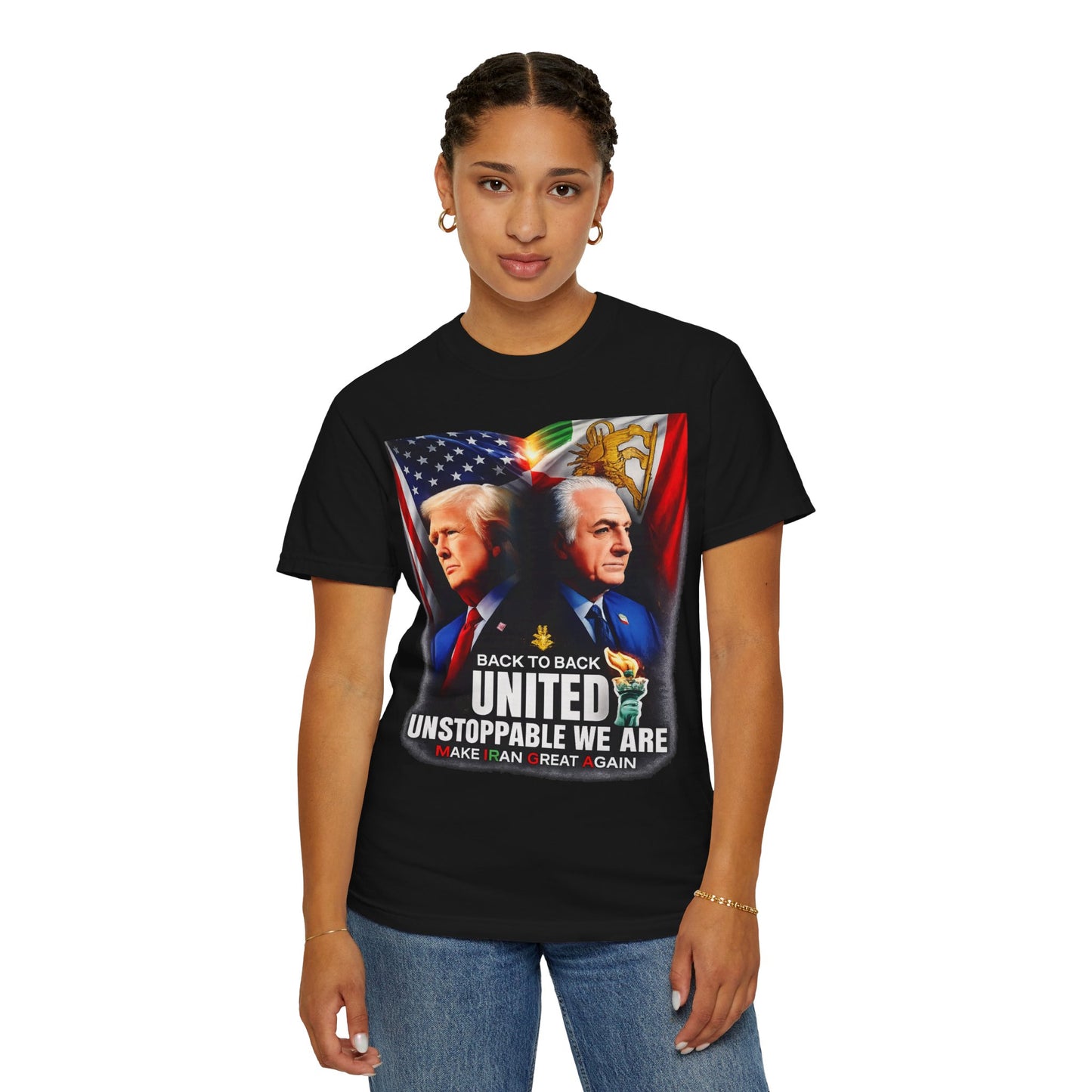 Back To Back United Unstoppable We Are "M.I.G.A" President Trump & Reza Pahlavi Comfort Colors Brand T-Shirt