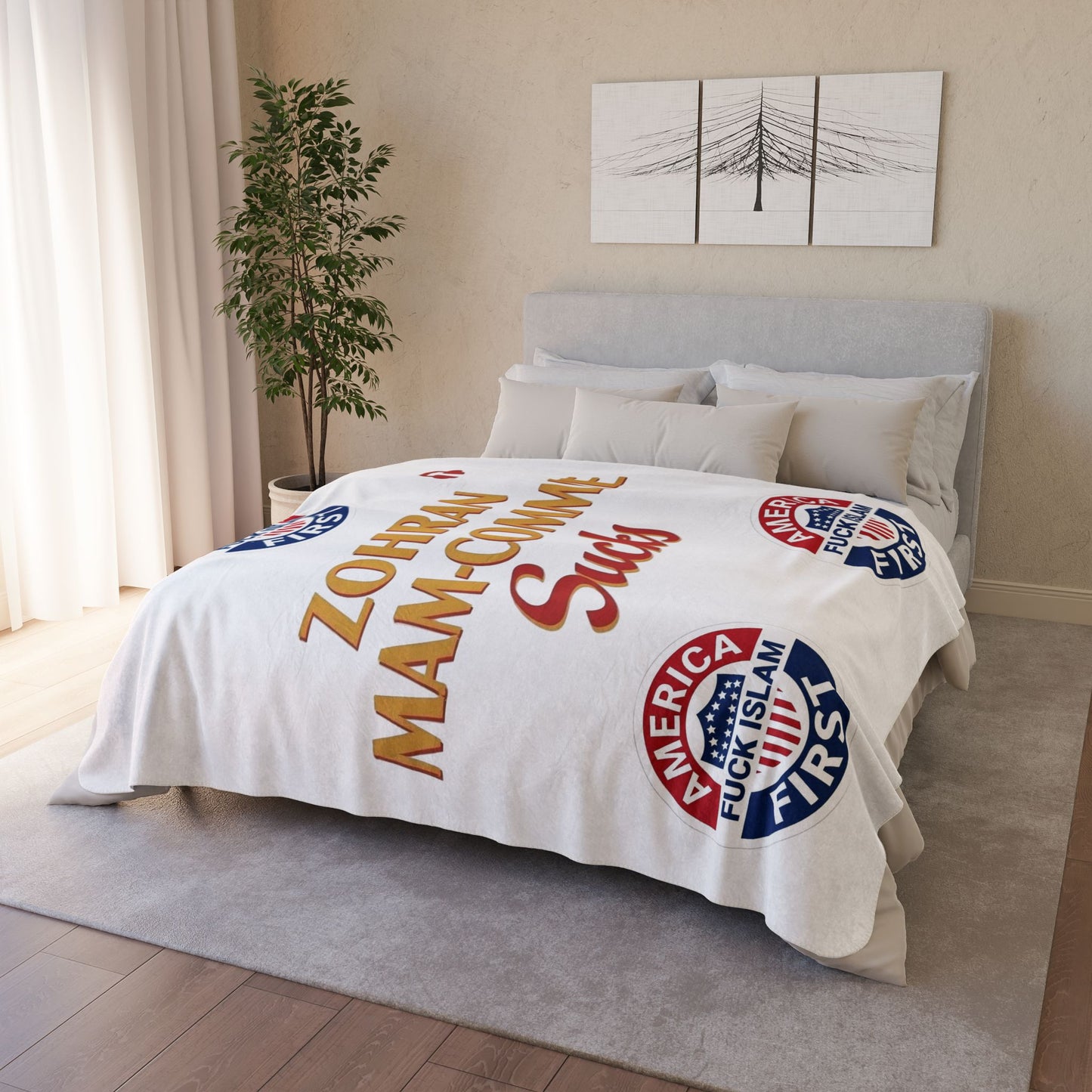 Zohran Mam-Commie Sucks/America First F*CK ISLAM Fleece Sherpa Blanket