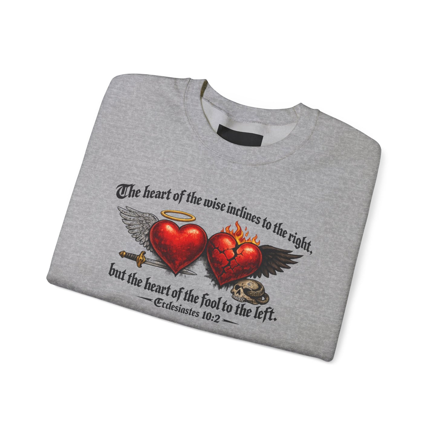 Ecclesiastes 10:2 Winged Hearts Conservative & Liberal Meanings~ Gildan Brand Crewneck Sweatshirt