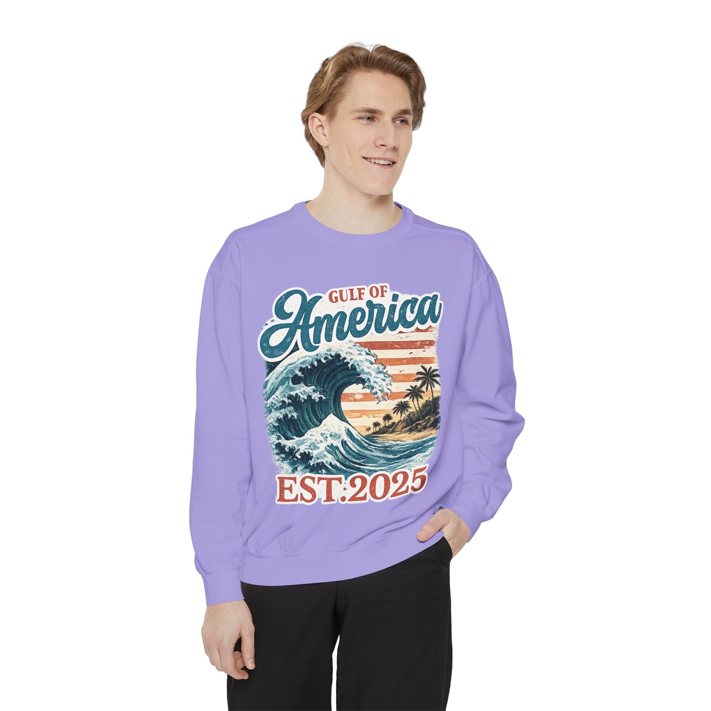 Gulf of America Est. 2025 Waves Comfort Color Brand Crewneck Sweatshirt