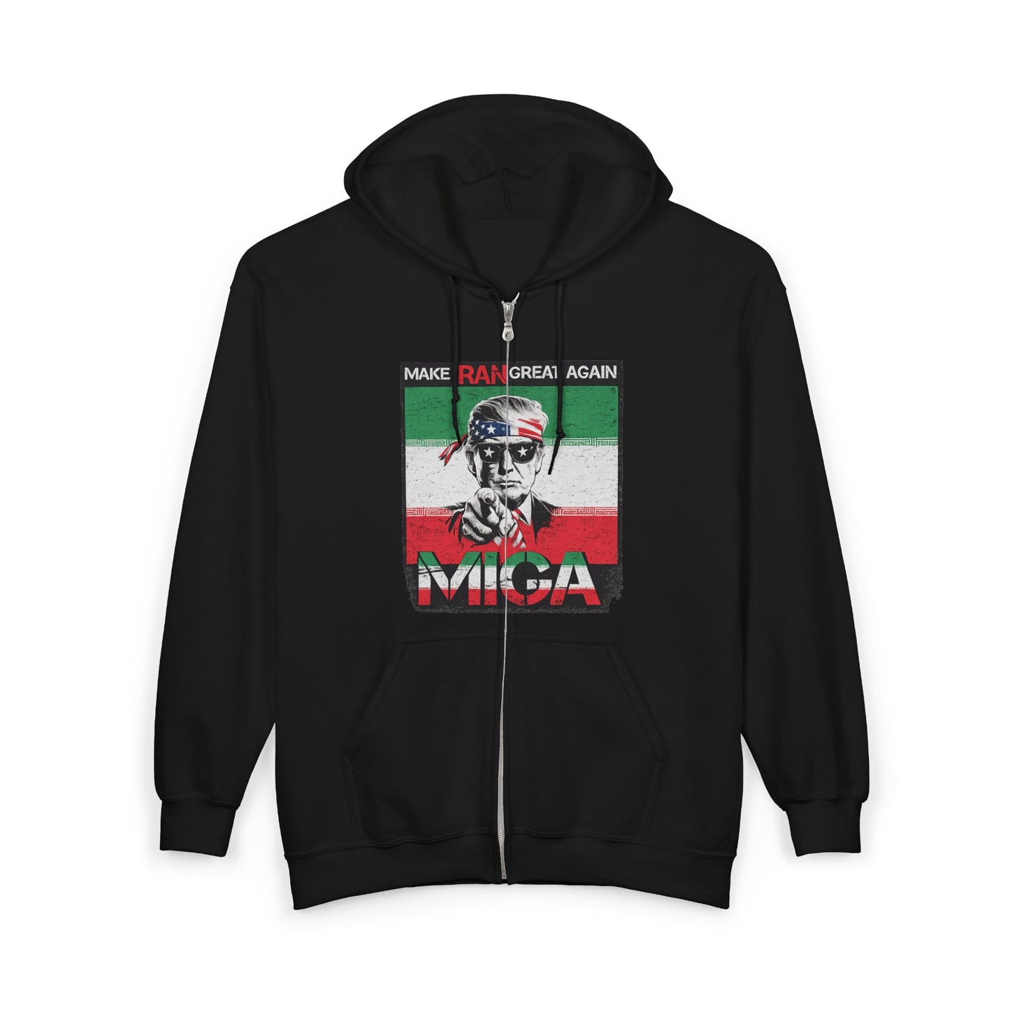 "Make Iran Great Again (MIGA)" Trump Gildan Zip Up Hoodie