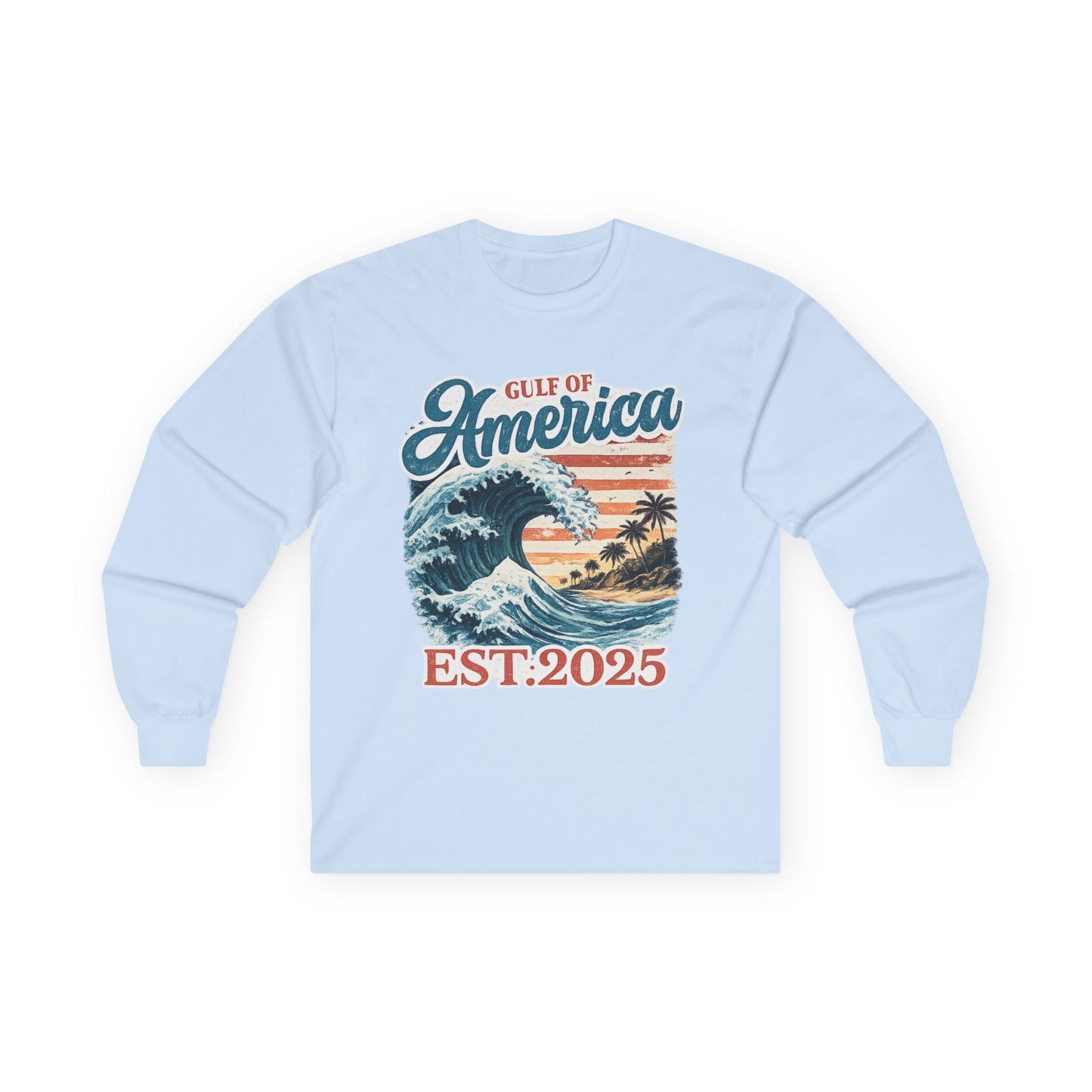 Gulf of America Est. 2025 Waves Gildan Brand Long Sleeve T-Shirt