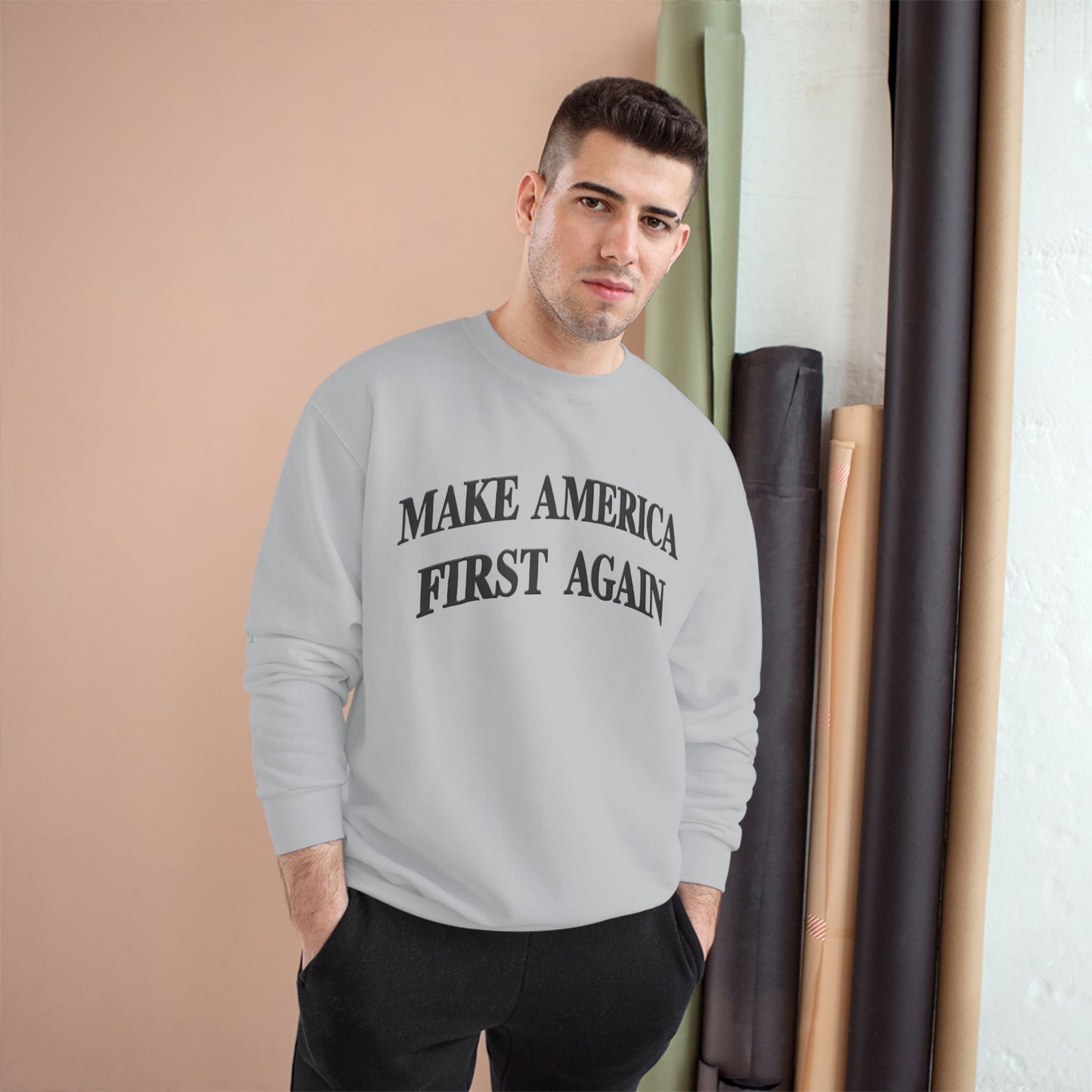 Black Make America First Again Champion Brand Sweatshirt