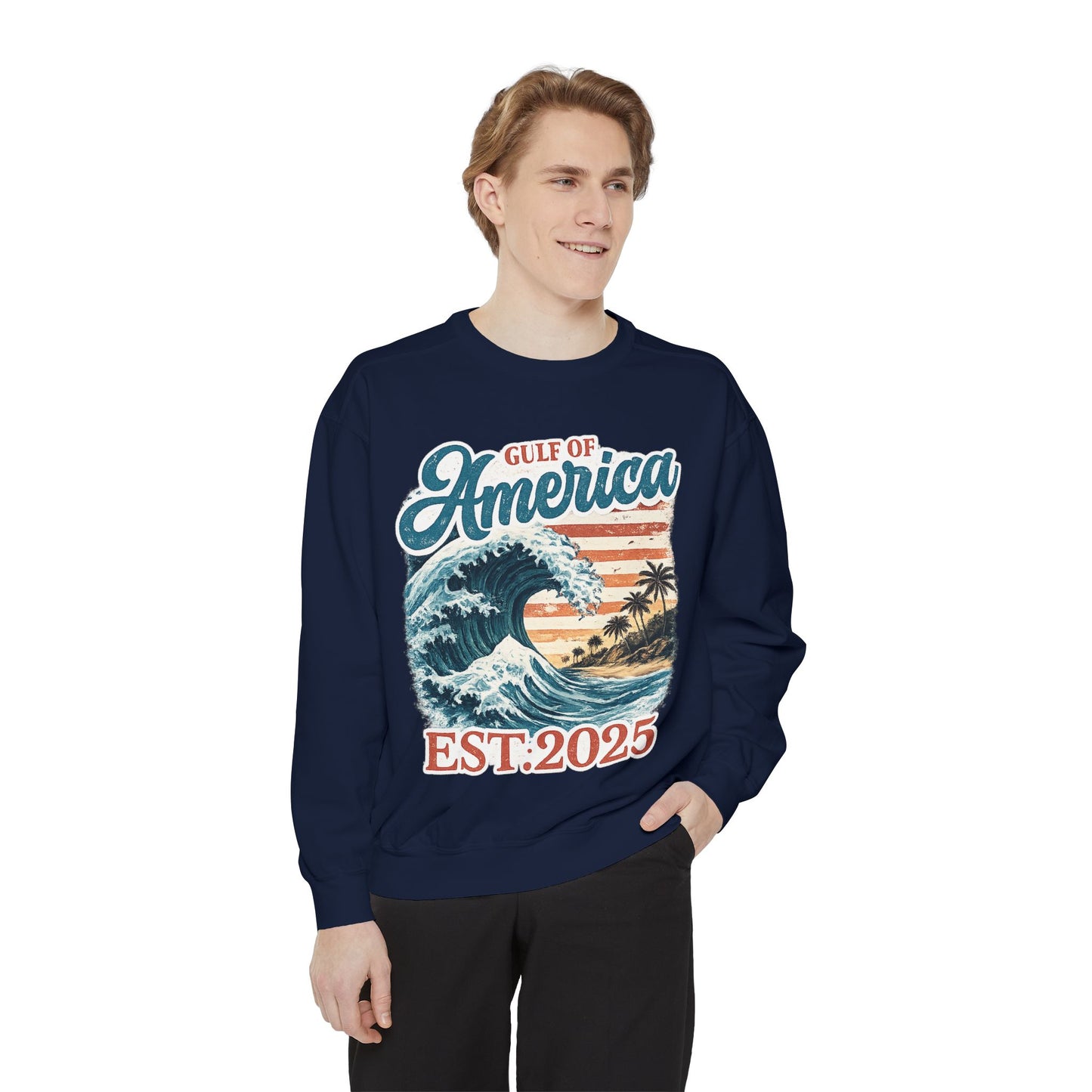 Gulf of America Est. 2025 Waves Comfort Color Brand Crewneck Sweatshirt