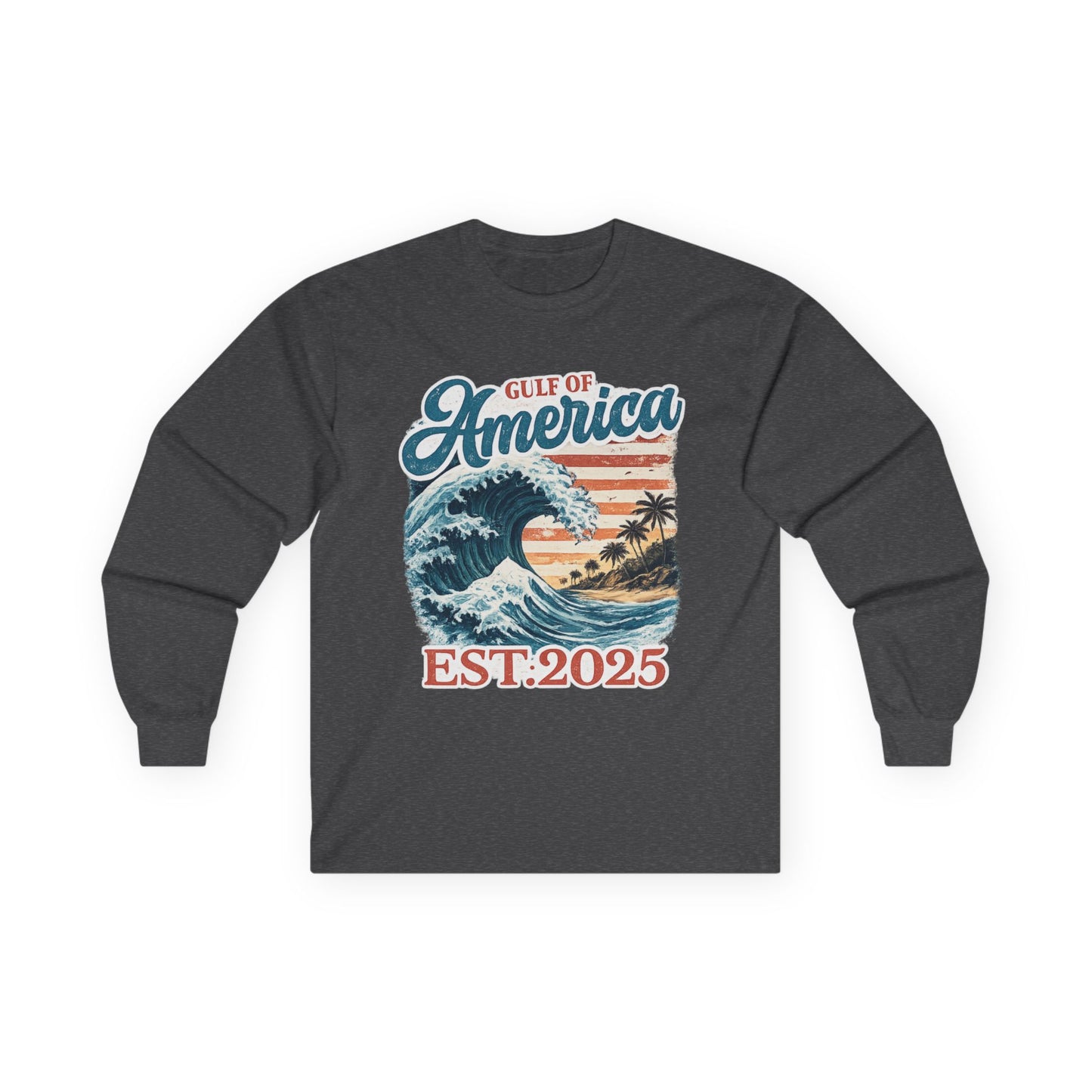 Gulf of America Est. 2025 Waves Gildan Brand Long Sleeve T-Shirt