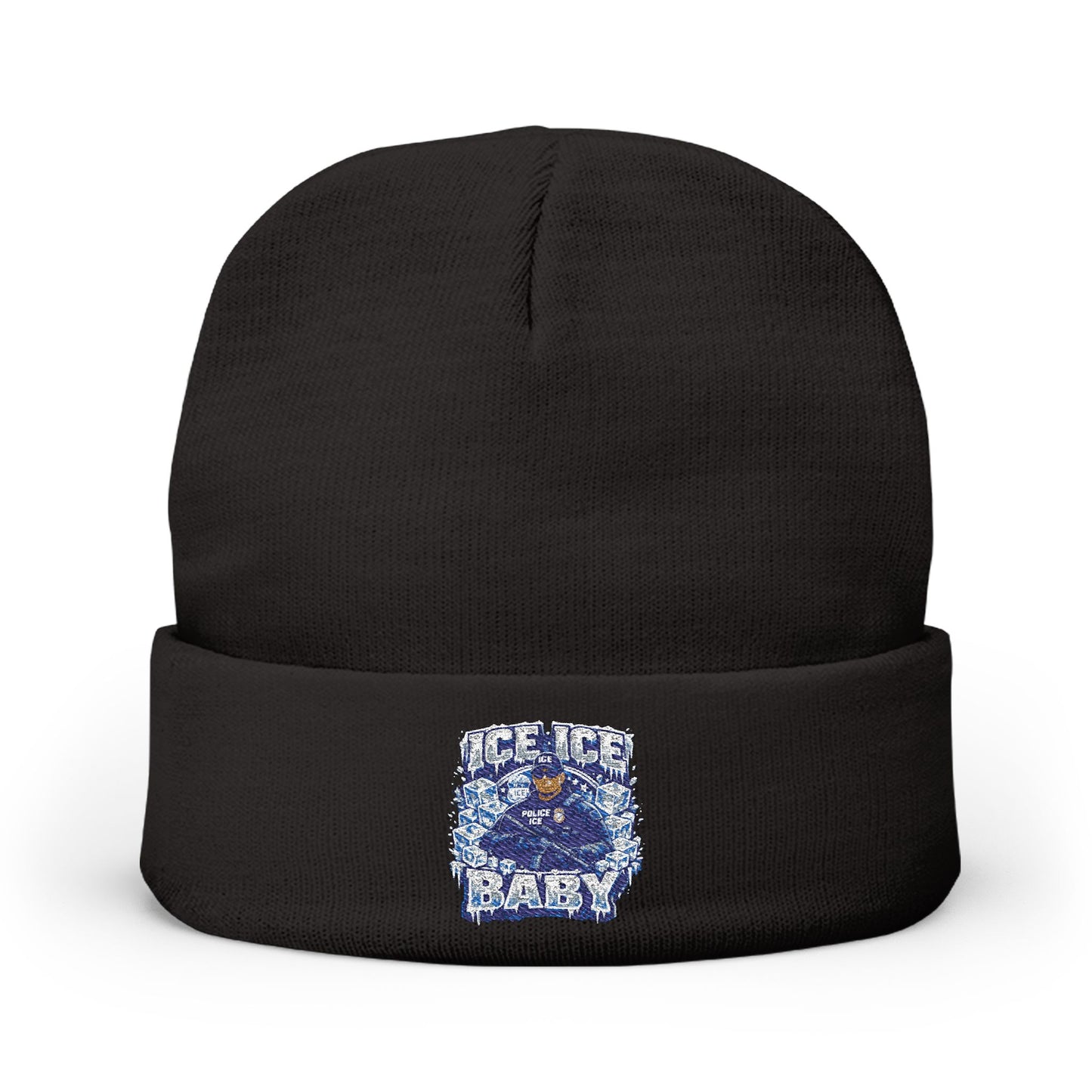 Ice Ice Baby ICE Agent Embroidered Knit Beanie
