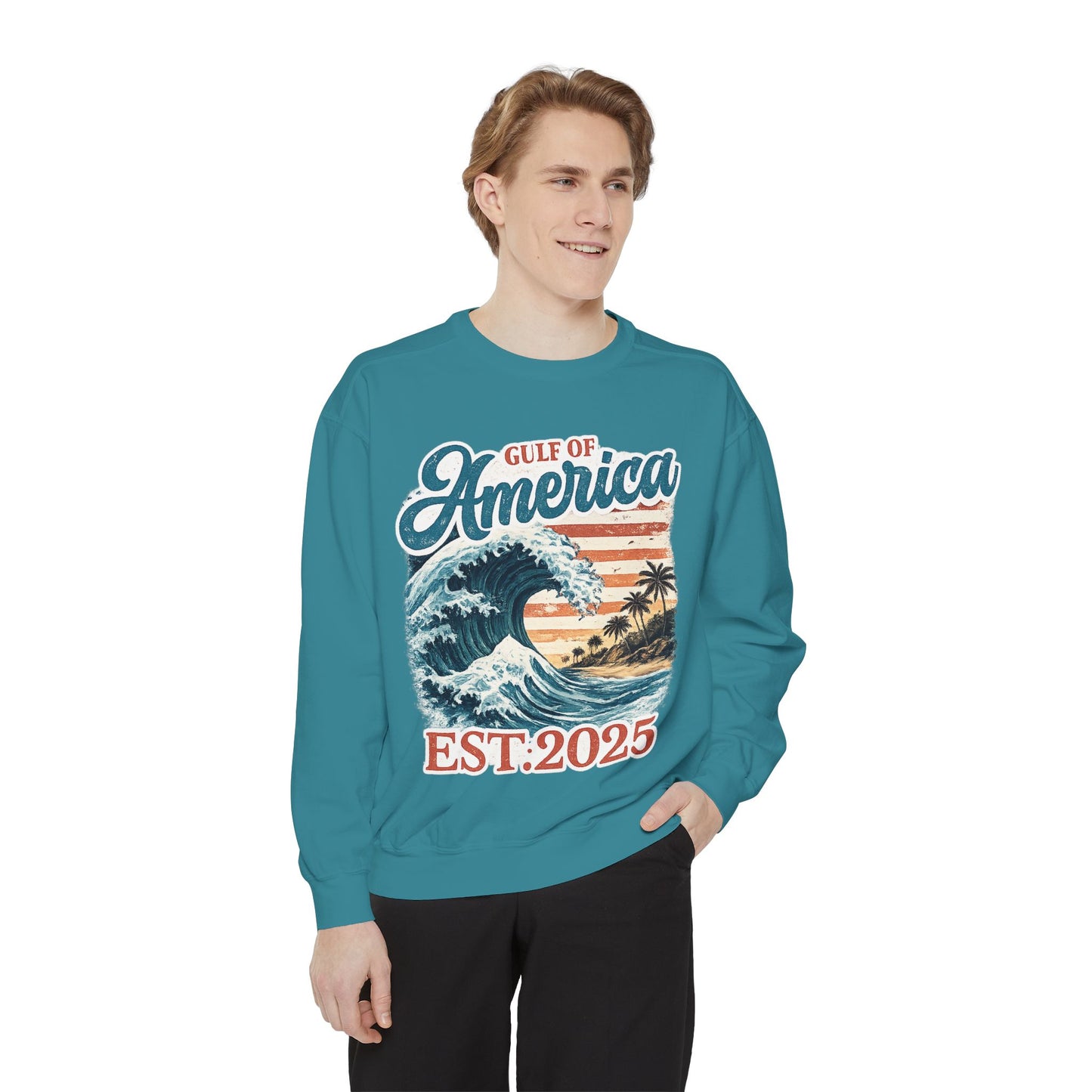 Gulf of America Est. 2025 Waves Comfort Color Brand Crewneck Sweatshirt