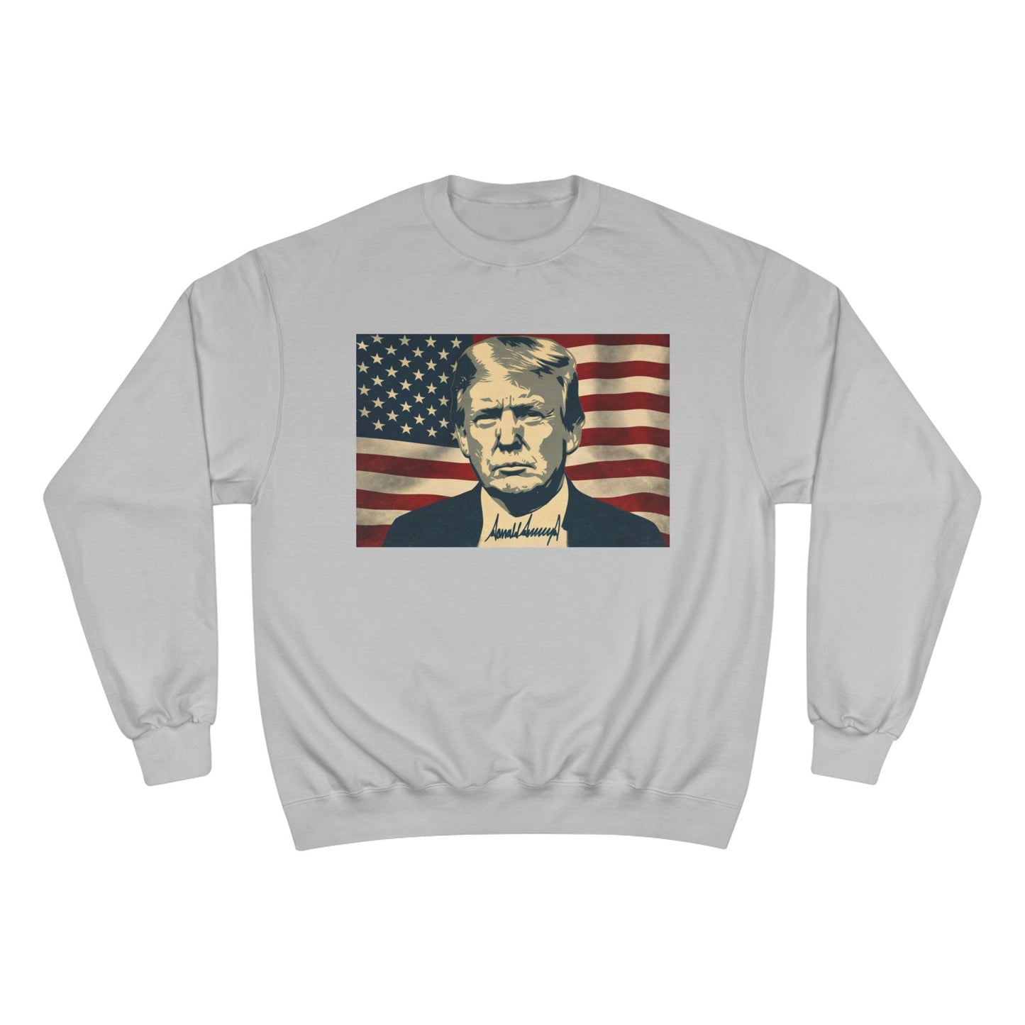 President Trump American Flag Signature Champion Brand Crewneck Sweatshirt