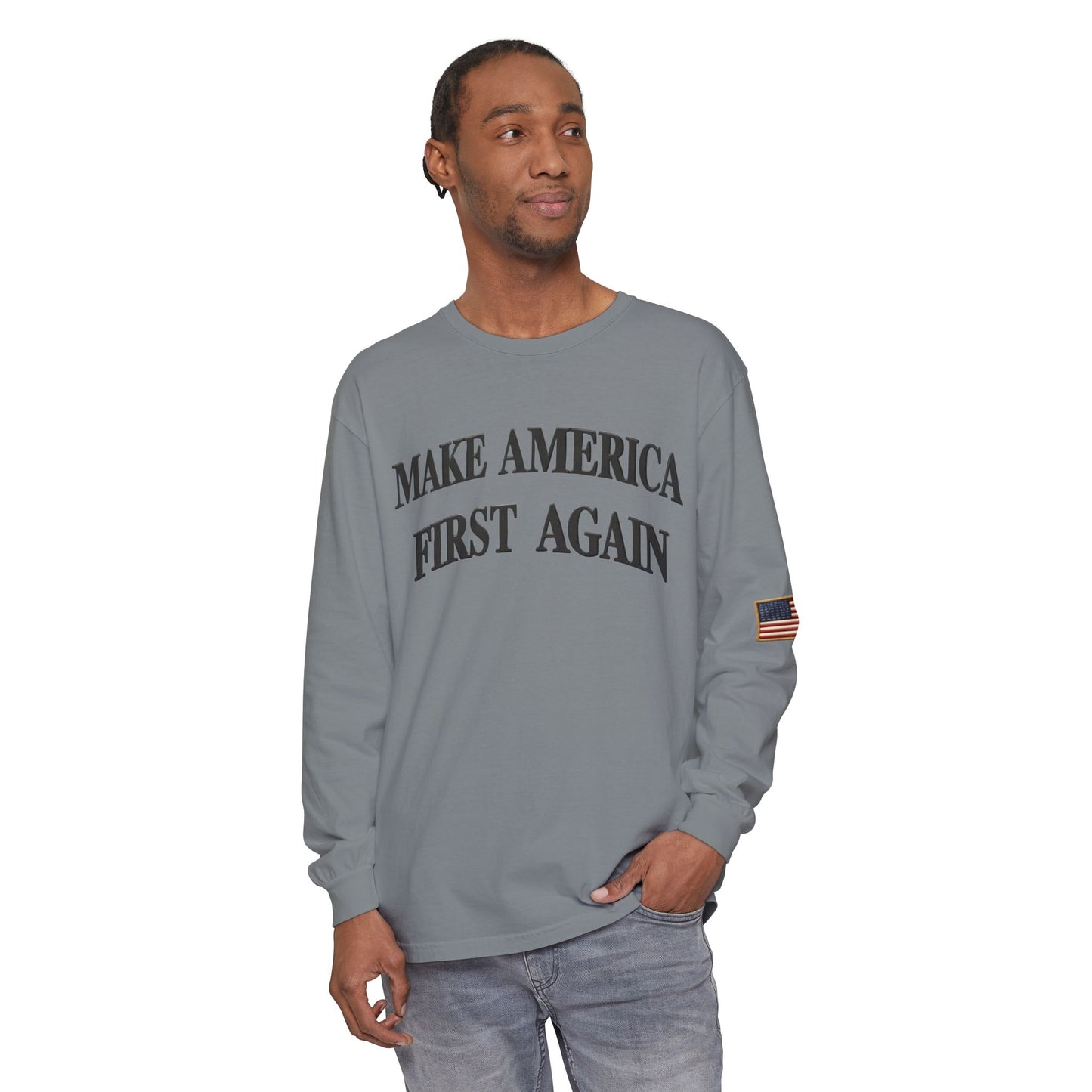 Black "Make America First Again" Long Sleeve T-Shirt