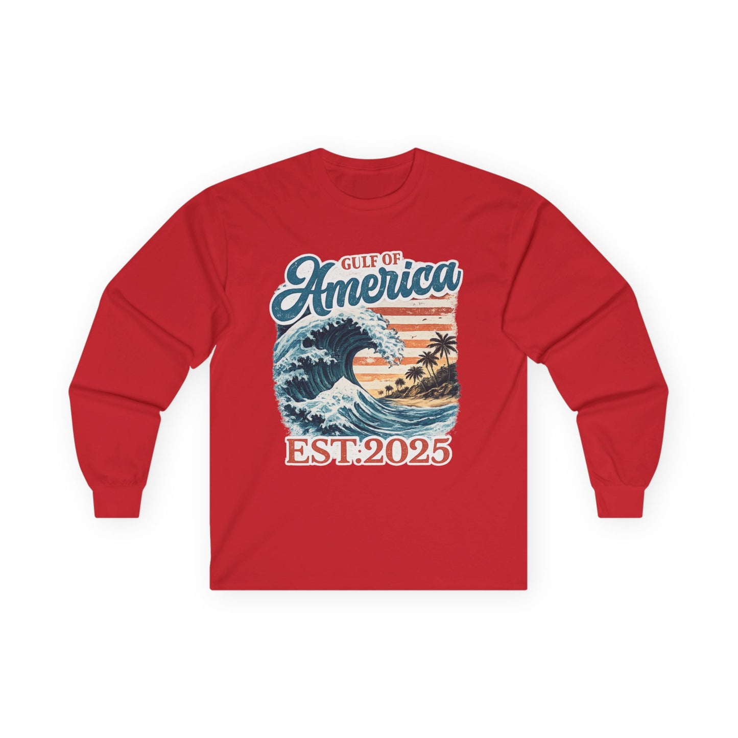 Gulf of America Est. 2025 Waves Gildan Brand Long Sleeve T-Shirt