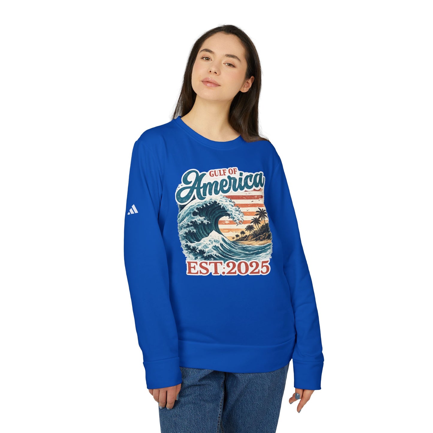 Gulf of America Est. 2025 Waves Adidas Brand Crewneck Sweatshirt