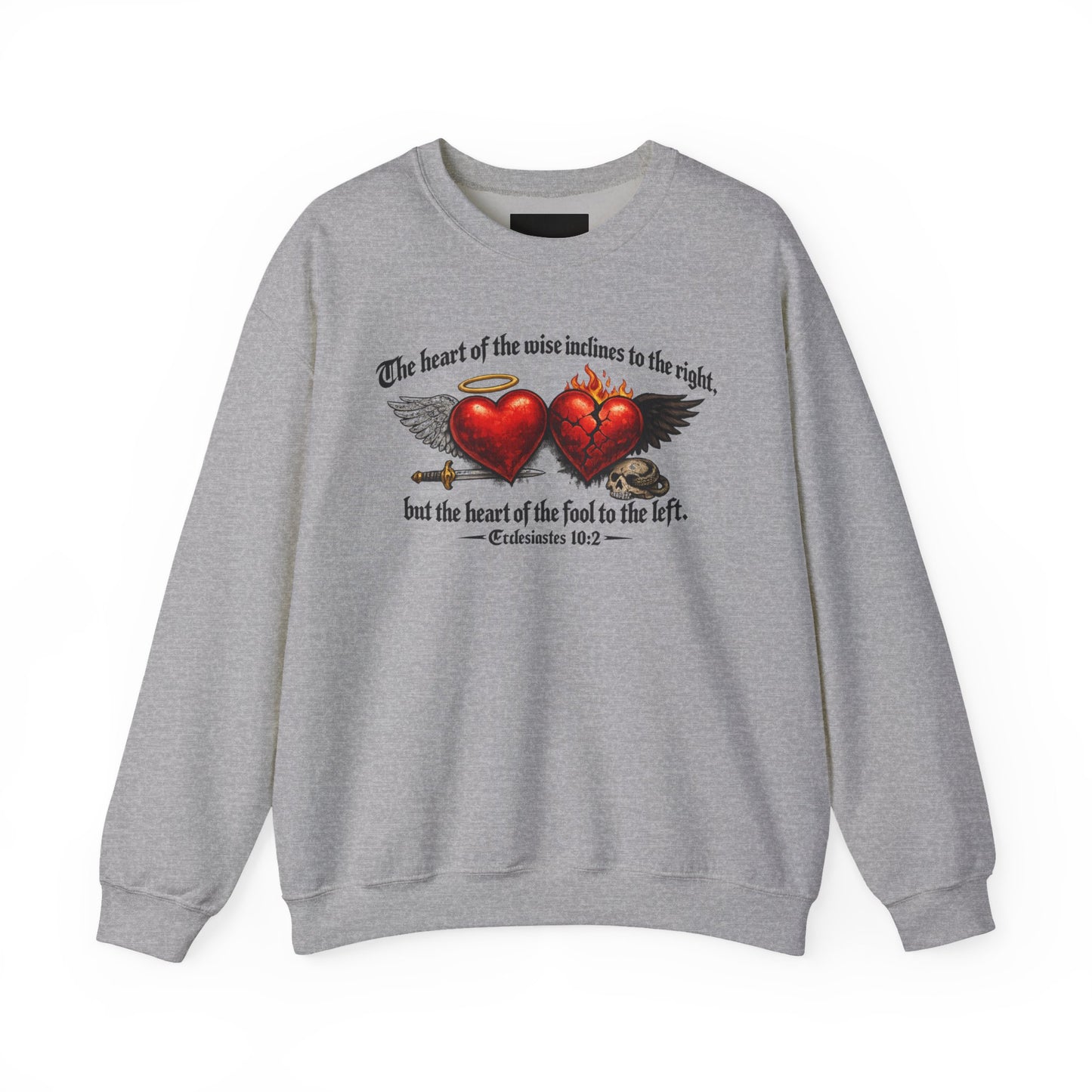 Ecclesiastes 10:2 Winged Hearts Conservative & Liberal Meanings~ Gildan Brand Crewneck Sweatshirt