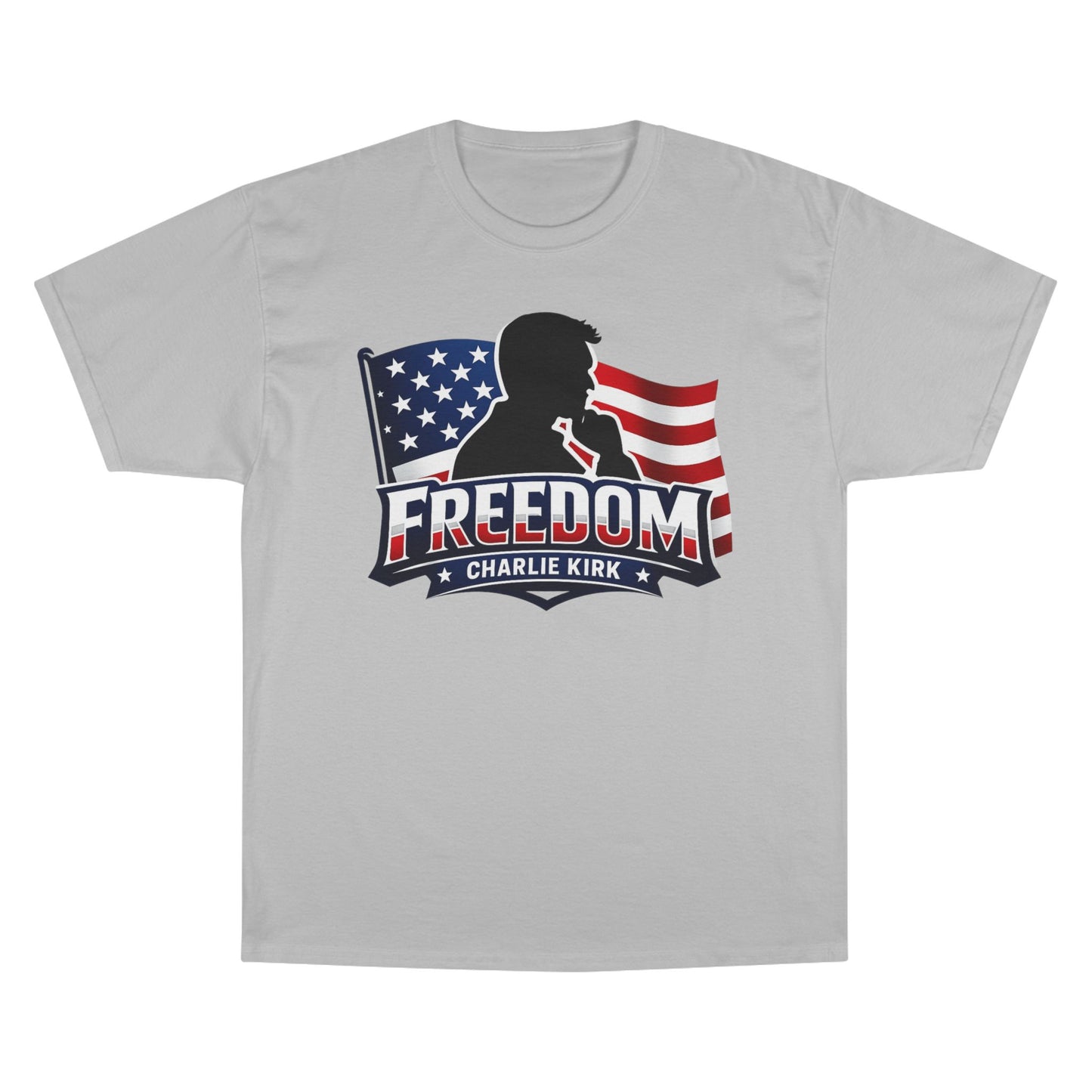 Charlie Kirk FREEDOM Champion Brand T-Shirt — American Flag Tee