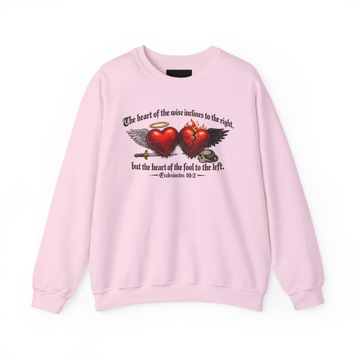 Ecclesiastes 10:2 Winged Hearts Conservative & Liberal Meanings~ Gildan Brand Crewneck Sweatshirt