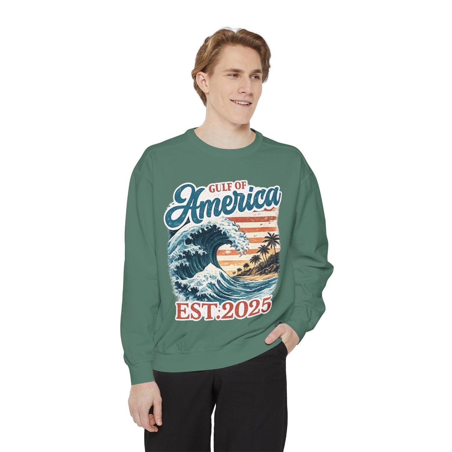 Gulf of America Est. 2025 Waves Comfort Color Brand Crewneck Sweatshirt