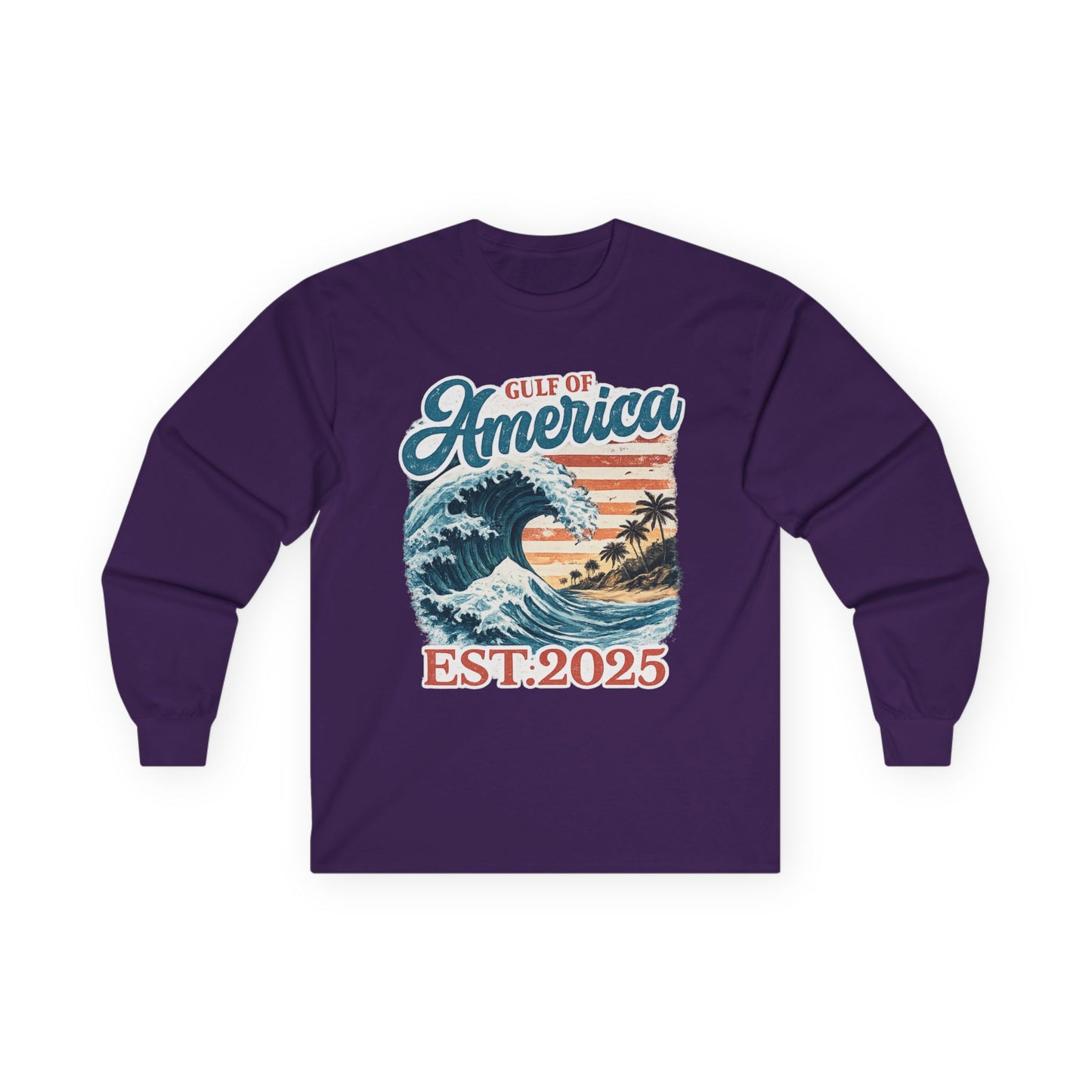 Gulf of America Est. 2025 Waves Gildan Brand Long Sleeve T-Shirt