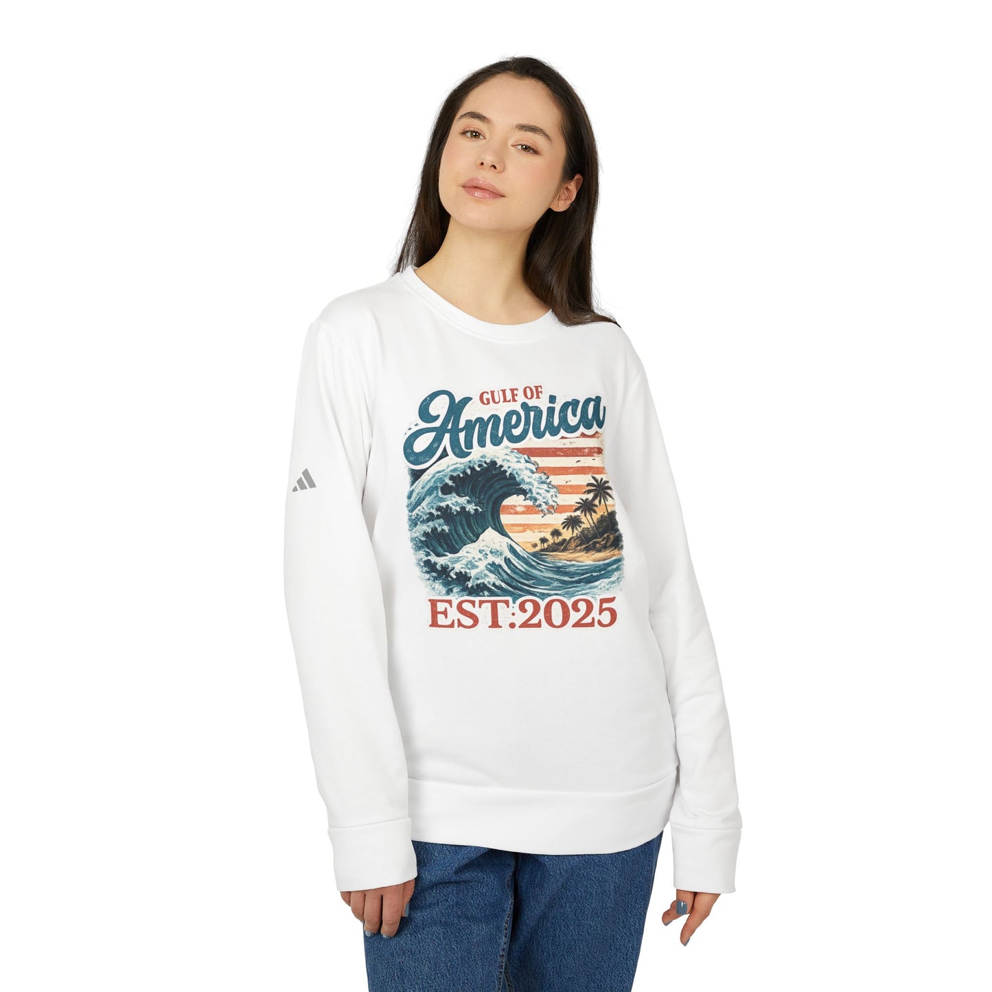 Gulf of America Est. 2025 Waves Adidas Brand Crewneck Sweatshirt