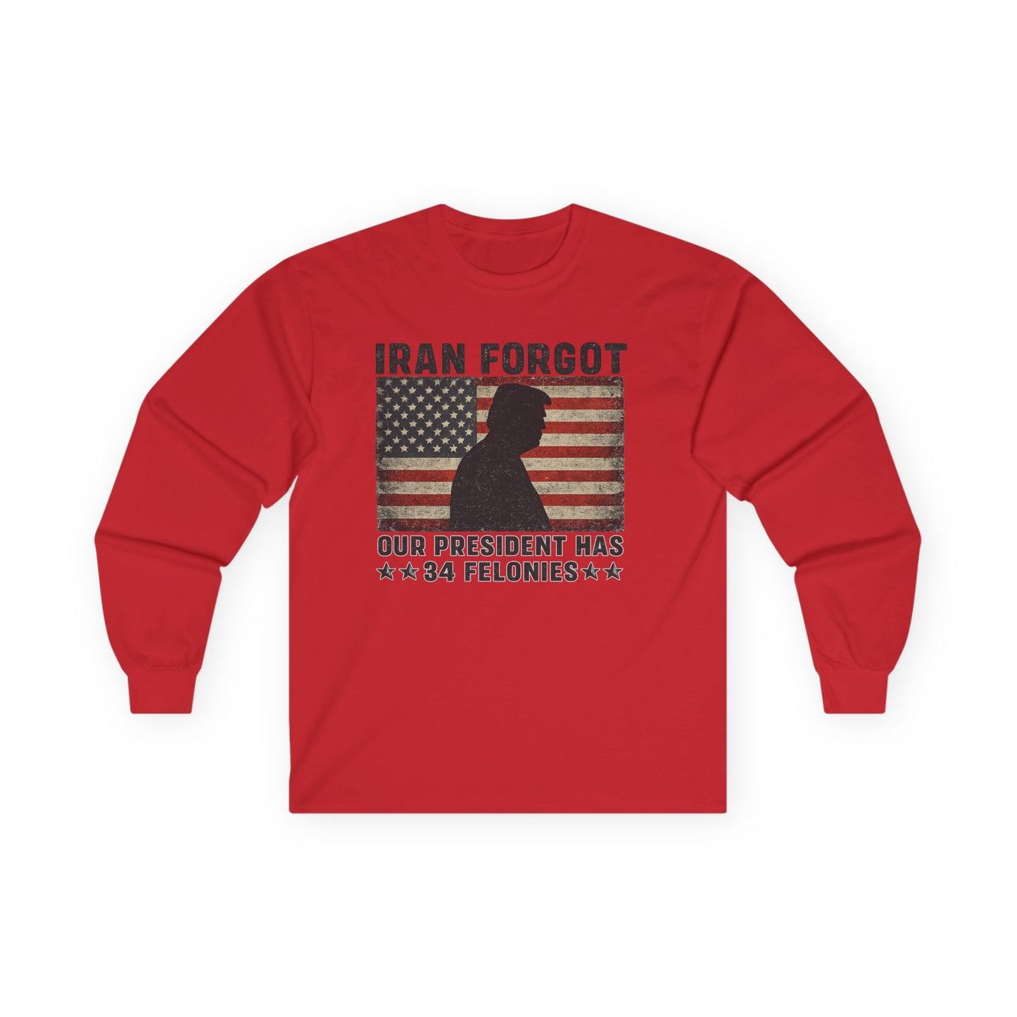 "Iran Forgot, Our President Has 34 Felonies" President Trump Long Sleeve T-Shirt