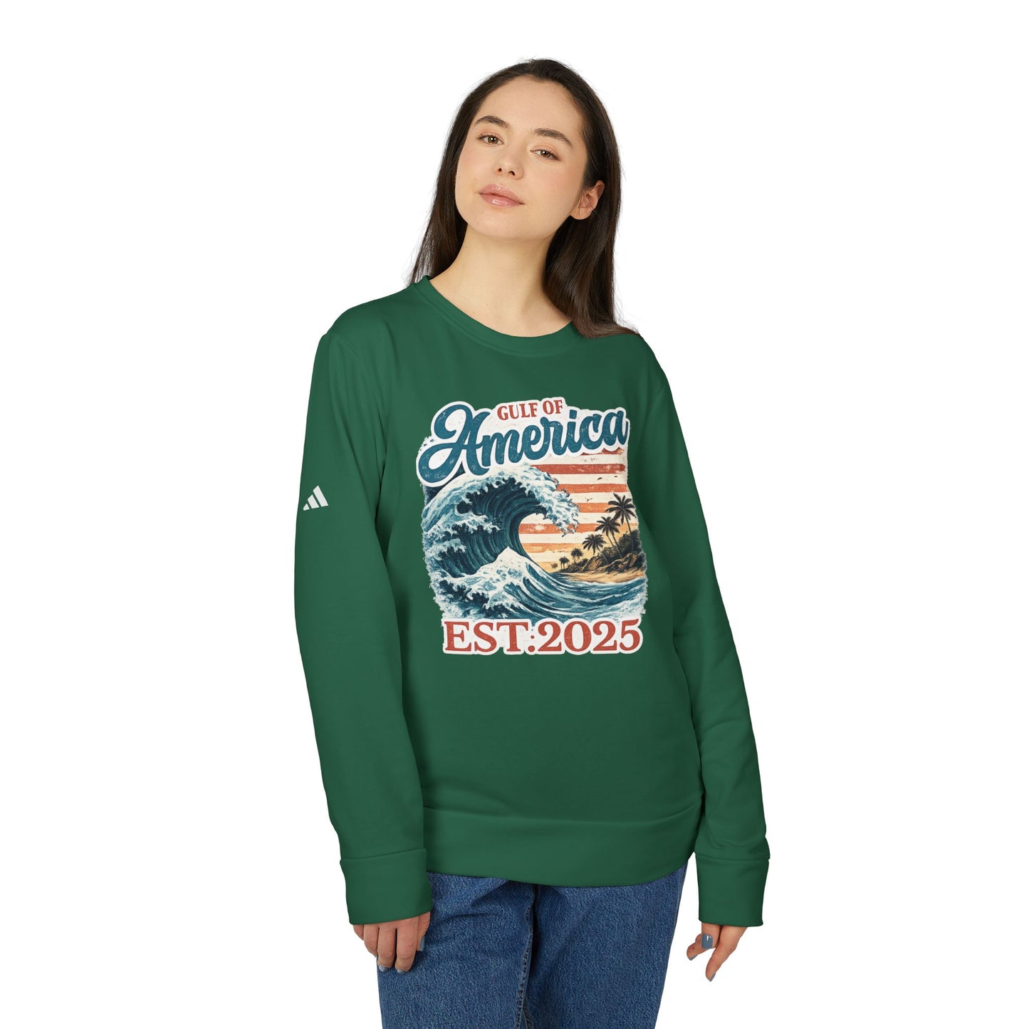 Gulf of America Est. 2025 Waves Adidas Brand Crewneck Sweatshirt