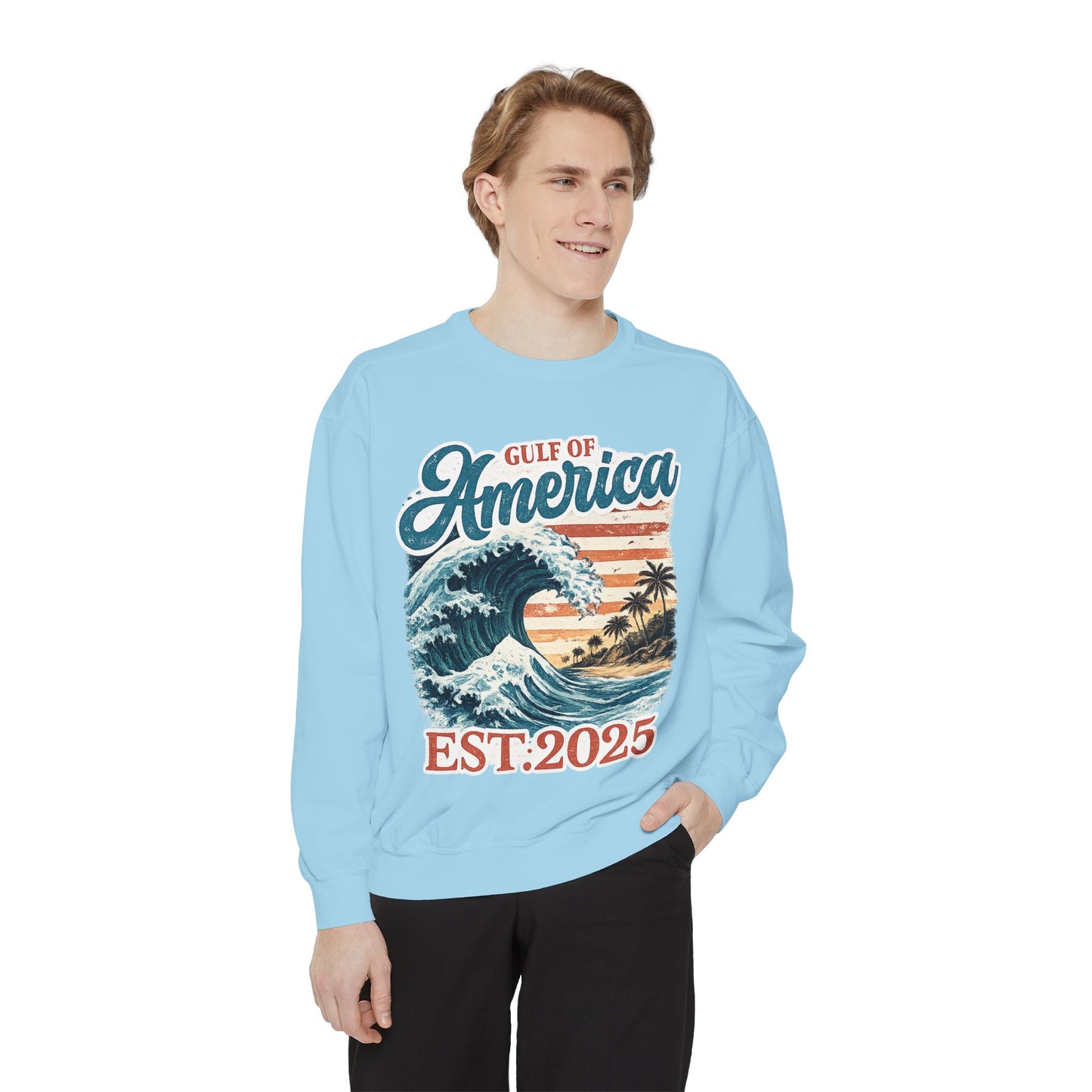 Gulf of America Est. 2025 Waves Comfort Color Brand Crewneck Sweatshirt
