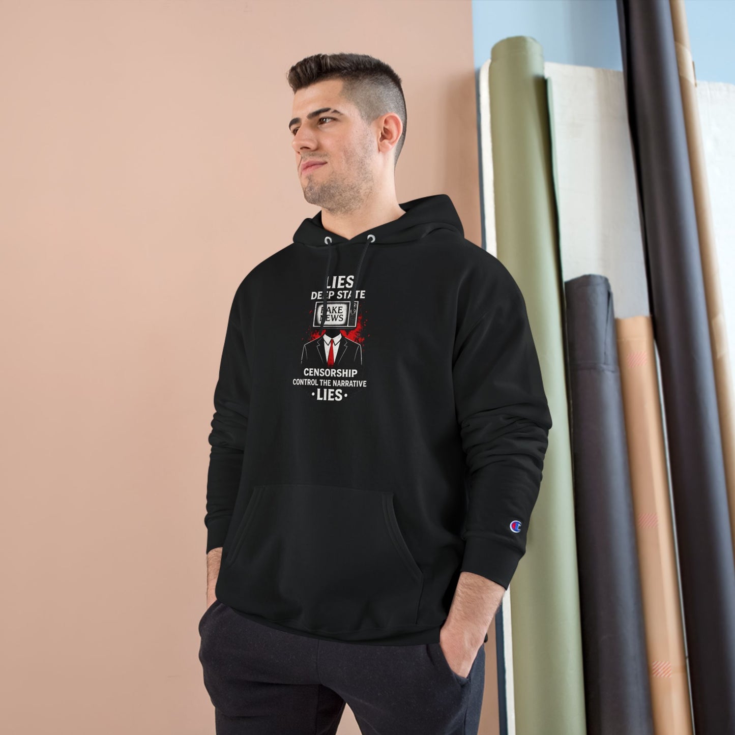 Fake News Political Statement Champion Brand Hoodie