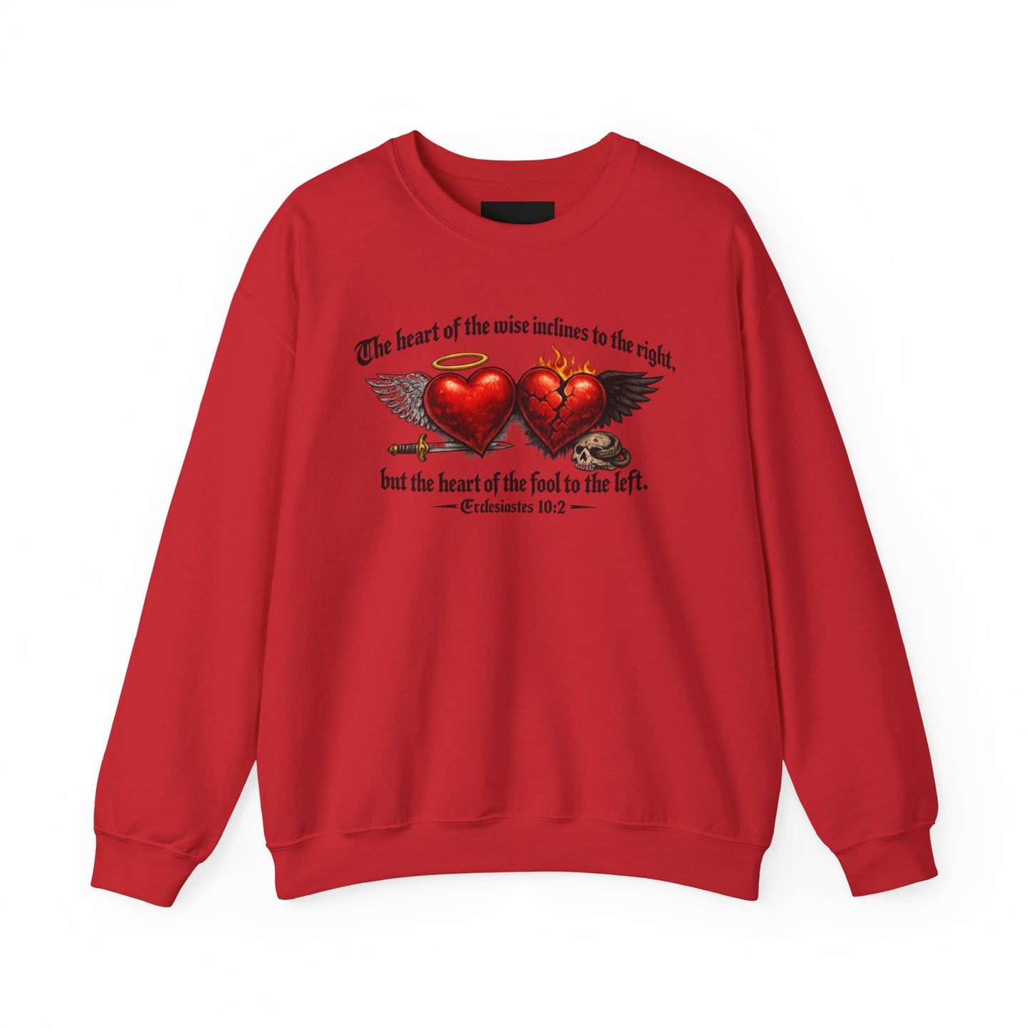 Ecclesiastes 10:2 Winged Hearts Conservative & Liberal Meanings~ Gildan Brand Crewneck Sweatshirt