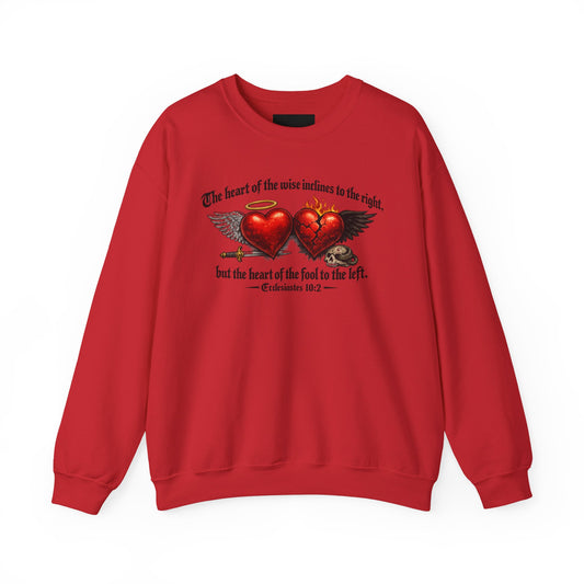 Ecclesiastes 10:2 Winged Hearts Conservative & Liberal Meanings~ Gildan Brand Crewneck Sweatshirt