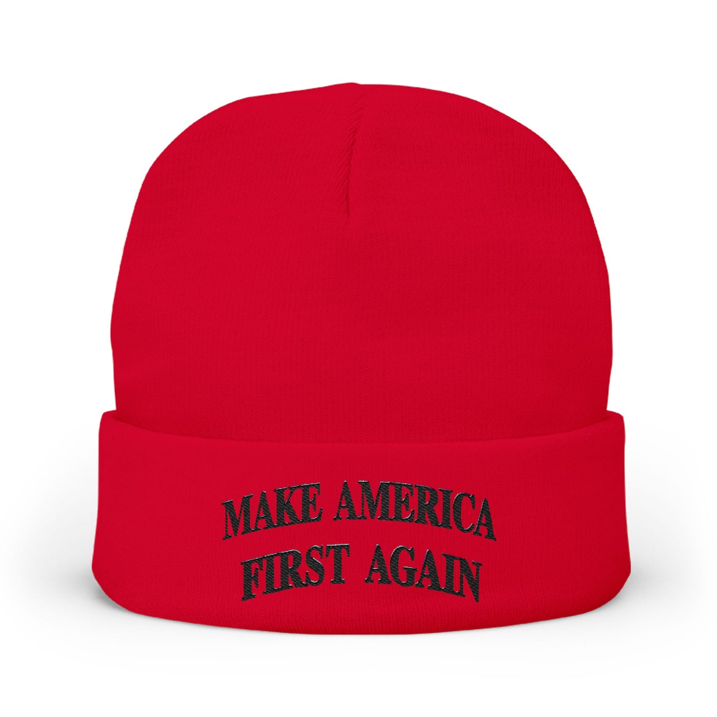 Black "Make America First Again" Embroidered Knit Beanie — "Make America First Again" Beanie