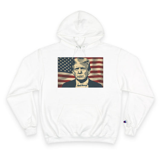 President Trump American Flag Signature Champion Brand Hoodie