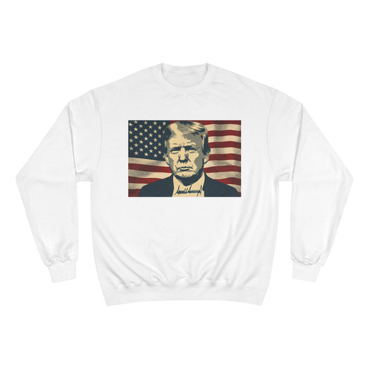 President Trump American Flag Signature Champion Brand Crewneck Sweatshirt