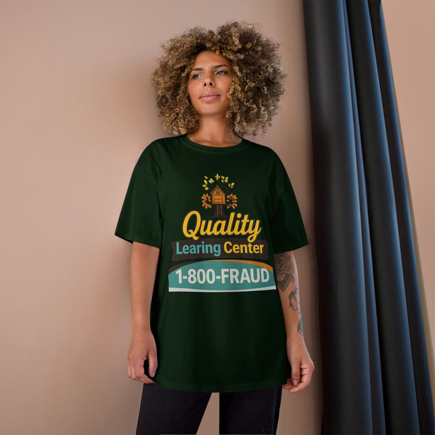 "Quality Learing Center" 1-800-FRAUD Champion Brand T-Shirt