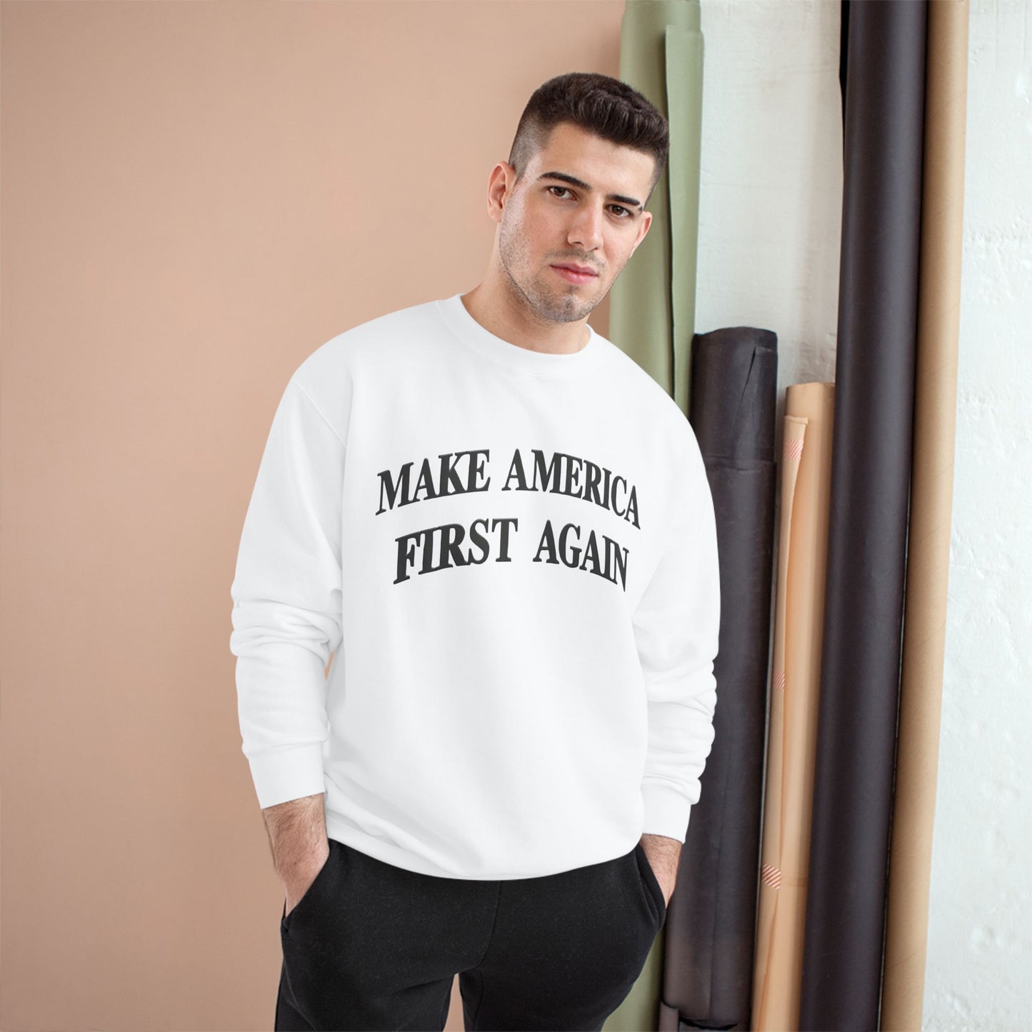 Black Make America First Again Champion Brand Sweatshirt