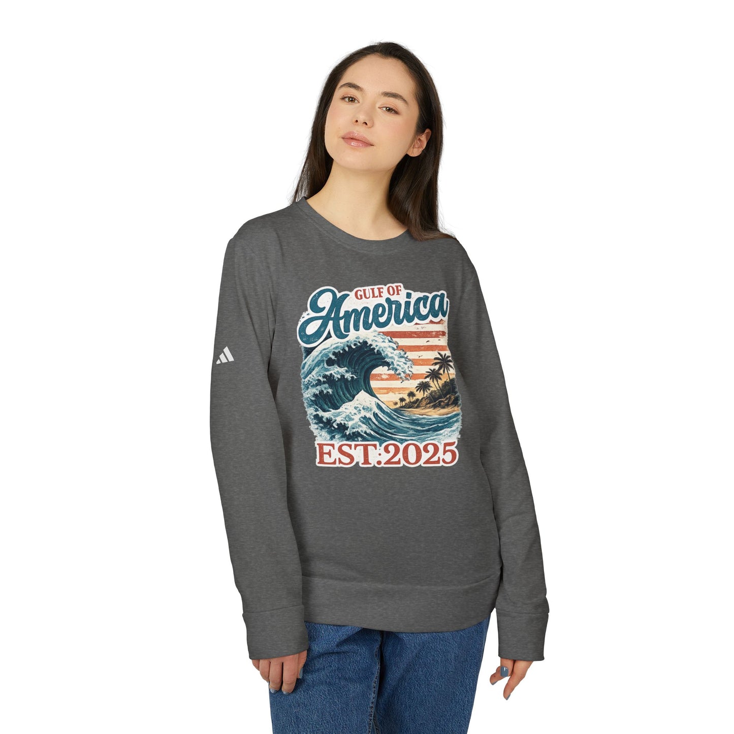 Gulf of America Est. 2025 Waves Adidas Brand Crewneck Sweatshirt