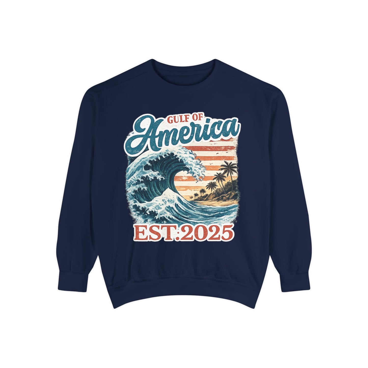 Gulf of America Est. 2025 Waves Comfort Color Brand Crewneck Sweatshirt
