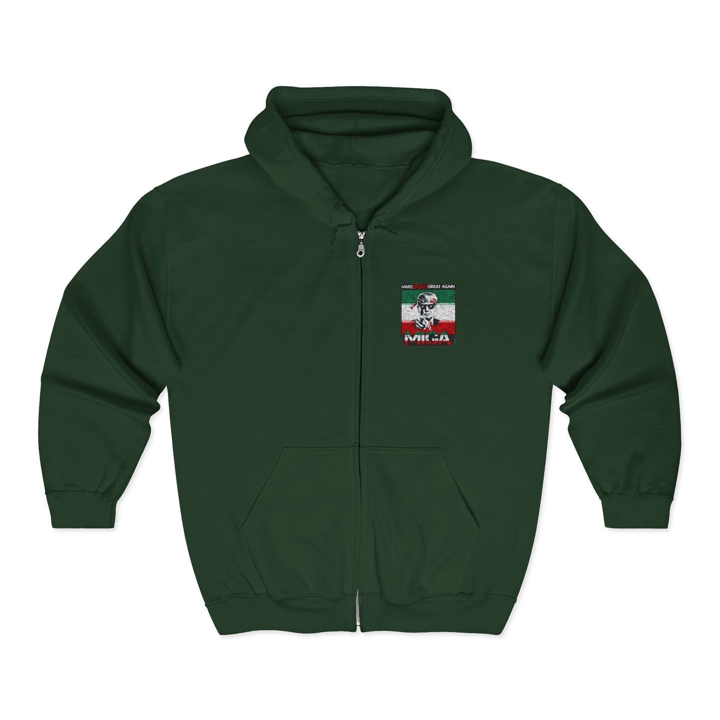 "Make Iran Great Again (MIGA)" Trump Gildan  18600 Brand Zip Up Hoodie