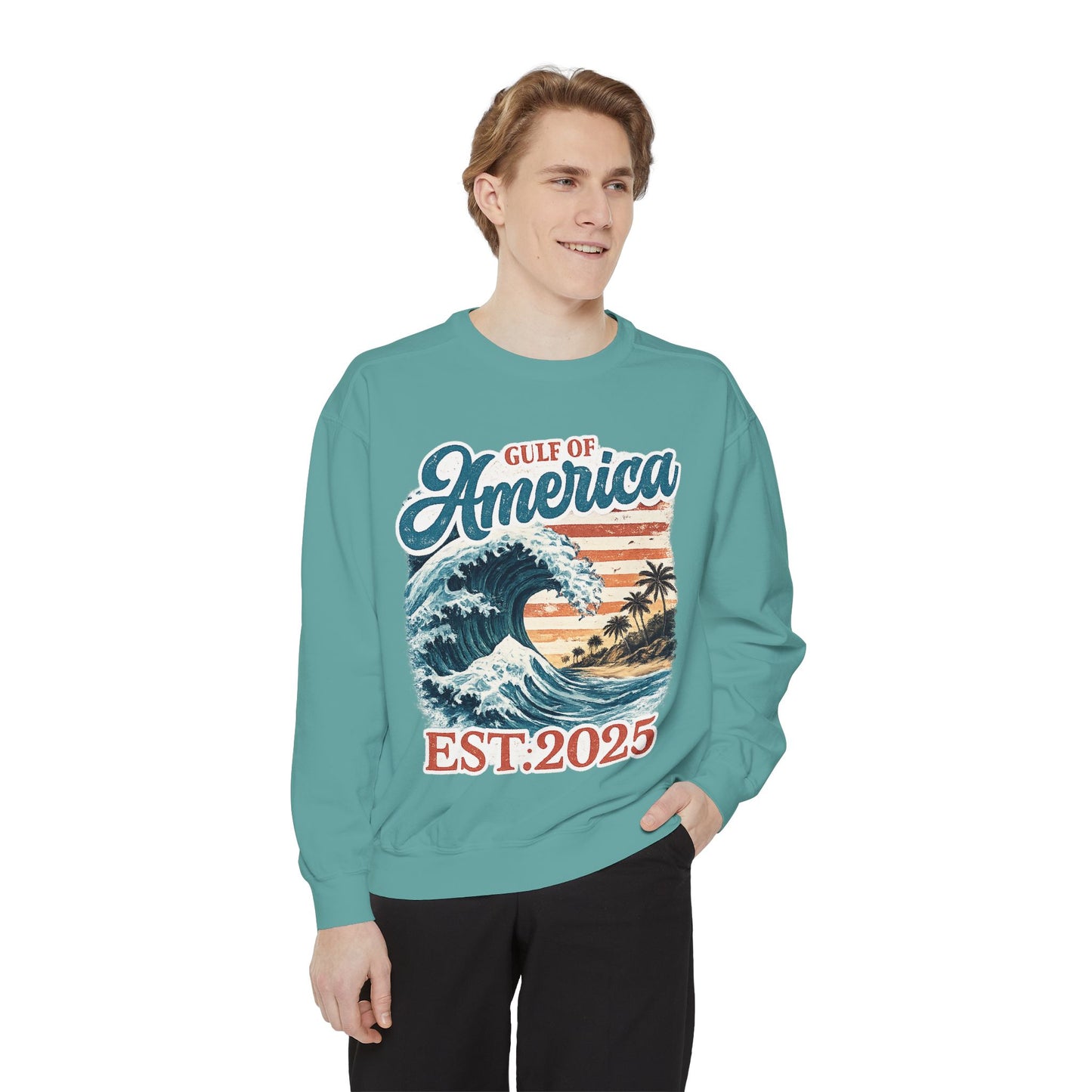 Gulf of America Est. 2025 Waves Comfort Color Brand Crewneck Sweatshirt