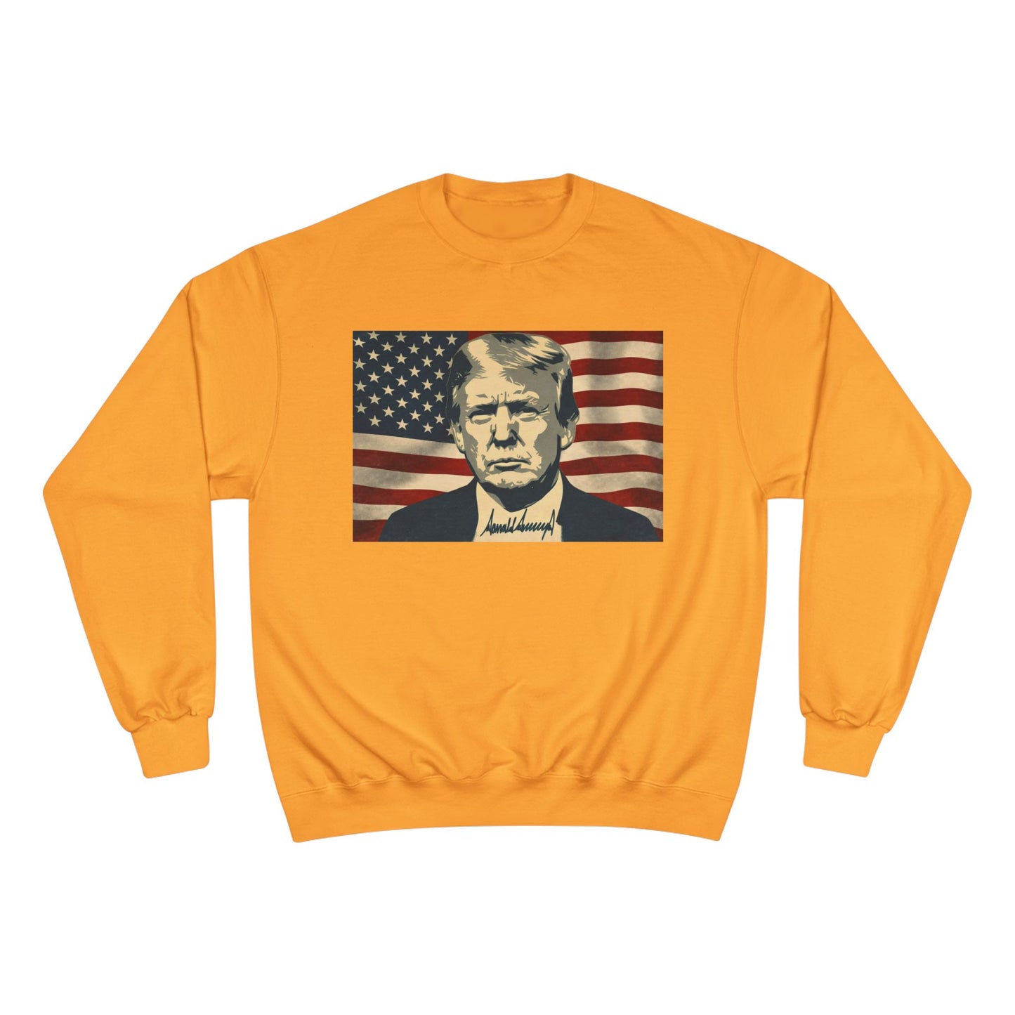 President Trump American Flag Signature Champion Brand Crewneck Sweatshirt
