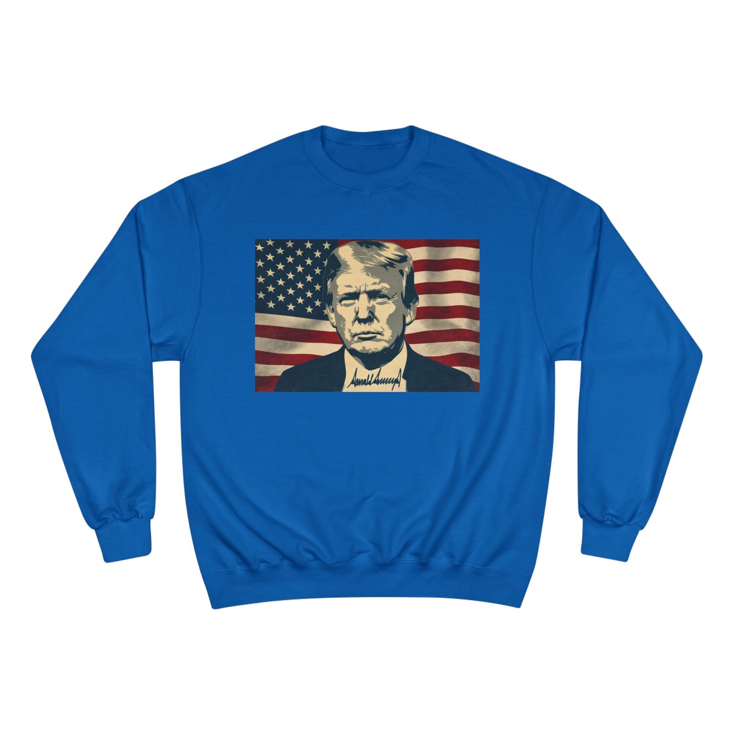 President Trump American Flag Signature Champion Brand Crewneck Sweatshirt